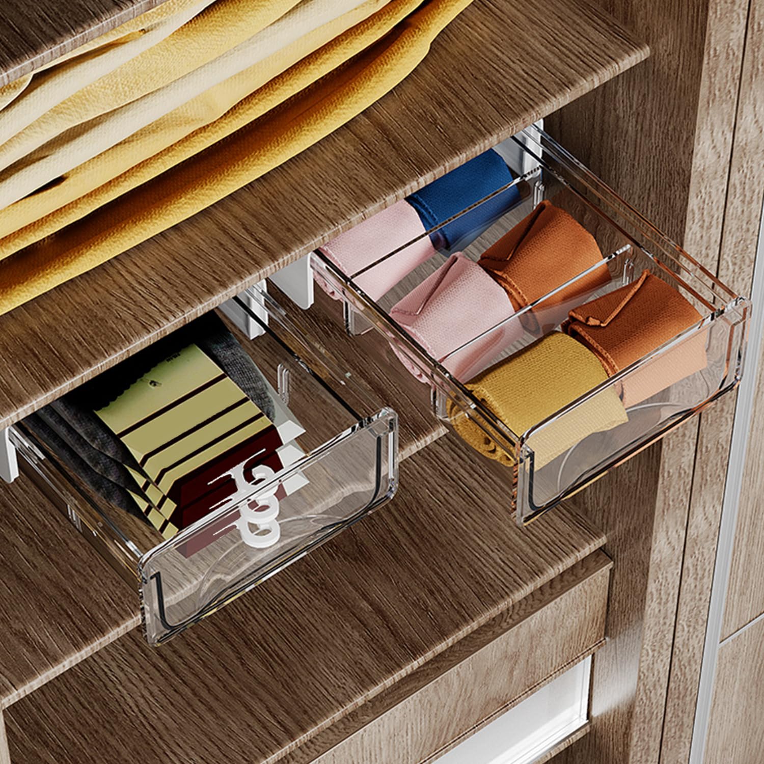 HOKIPO Plastic Drawers for Under Table and Wardrobes. No Drill, No Screw. Self Adhesive Innovative Desk Organizer, 1 Pc SMALL (AR-5165), Transparent