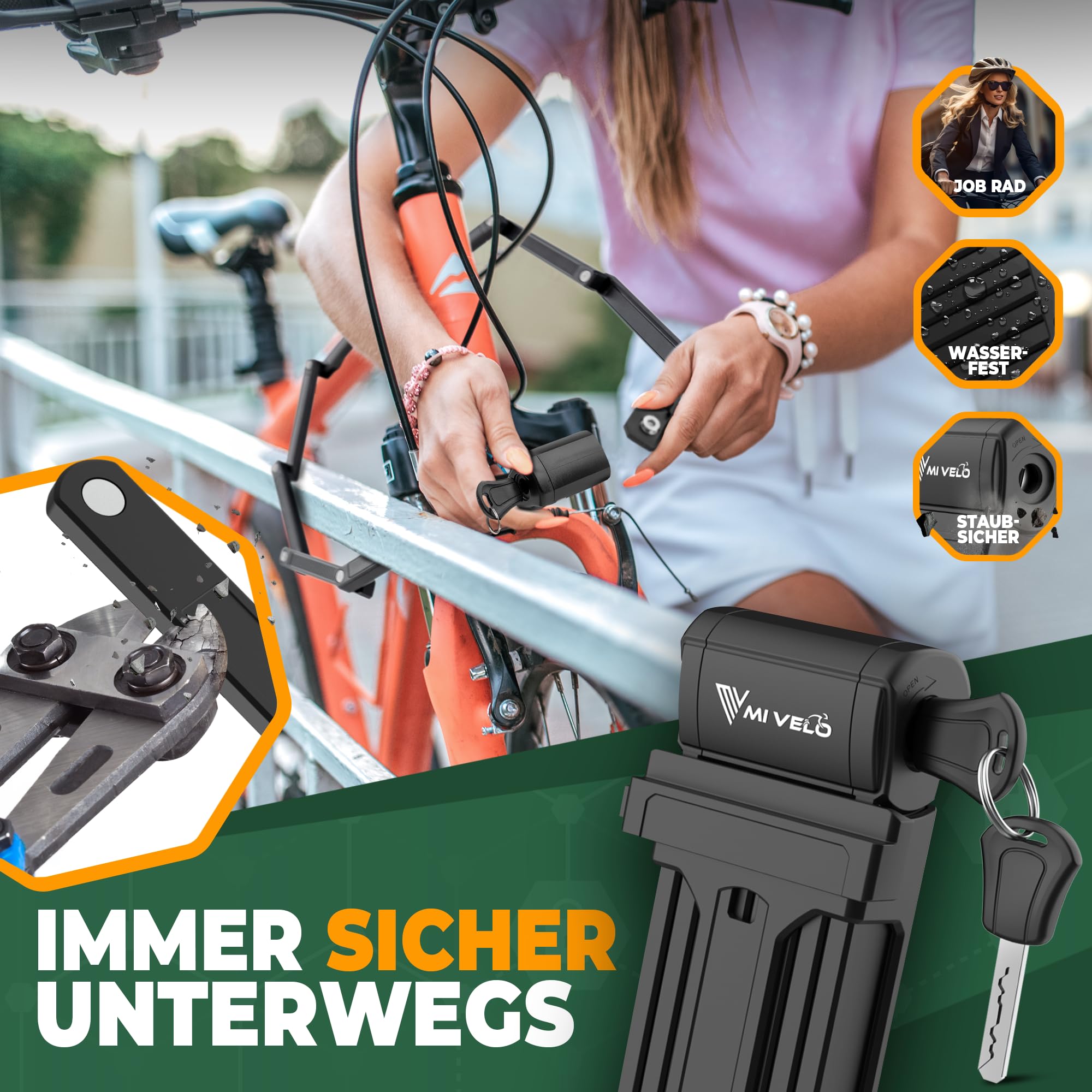 MIVELO Fahrradschloss Faltschloss hohe Sicherheit 120cm lang I Fahrrad Schloss mit Schlüssel inkl. Halterung I Ideal für E Bike, MTB & Rennrad I Bike Lock Sport & Freizeit