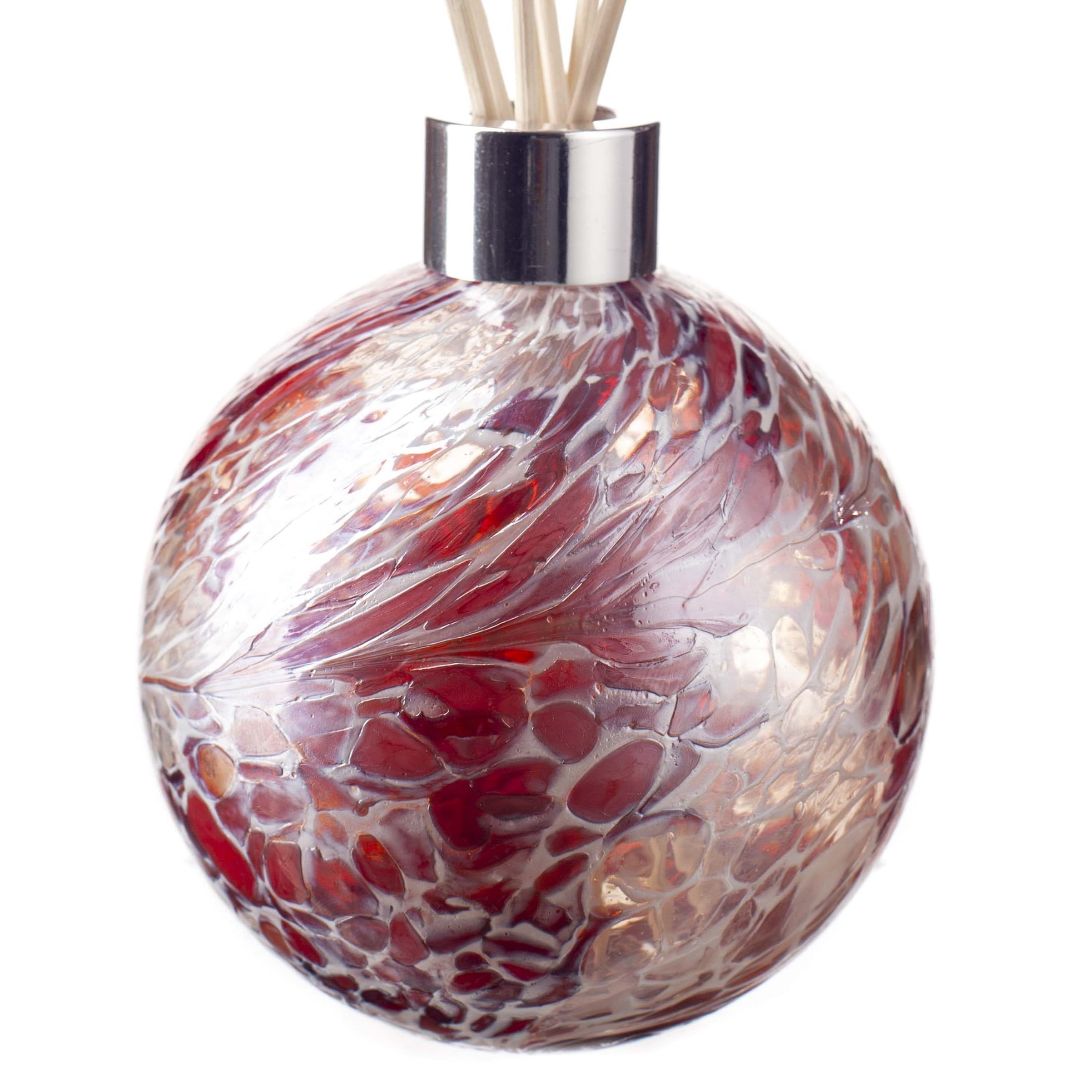 Amelia Art Glass Red & White Crackled Reed Diffuser Sphere In