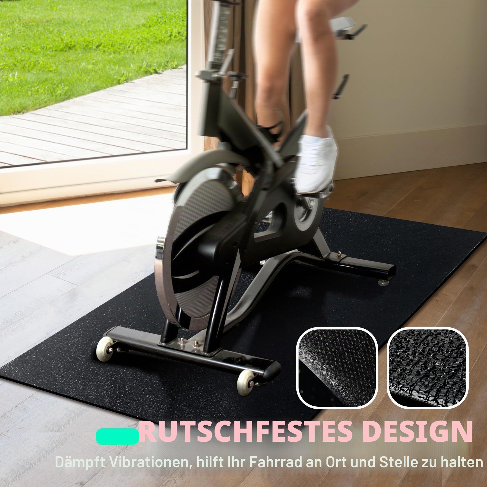 Bodenschutzmatte Laufband | 6 mm, 152 x 76 cm Bodenmatte für Sportgeräte, Fitnessgeräte, Schalldämmend Laufbandmatte für Fahrradtrainer/Indoor-Cycling, Robuster Bodenschutz für Hartholz, Teppich
