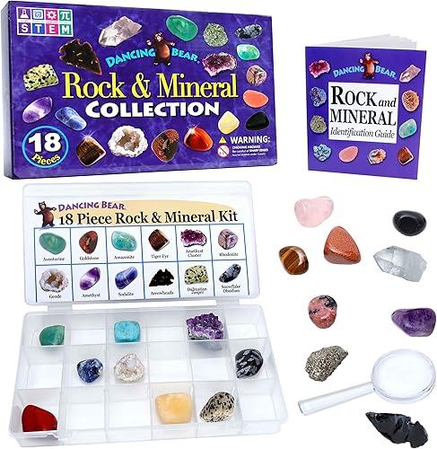 Colección educativa en caja de colección, piedras y minerales 18 piezas con hoja de descripción e Información educativa. Edición limitada
