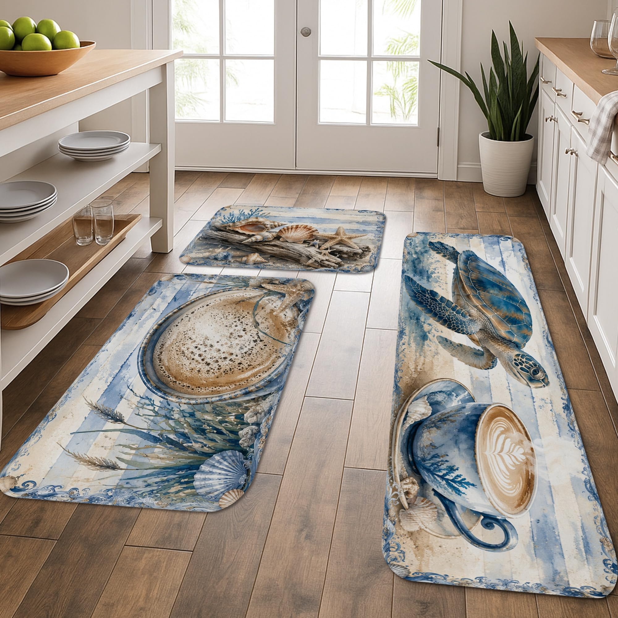 Tapis de cuisine vintage bord de mer tapis de sol lavable et confortable pour évier et bain