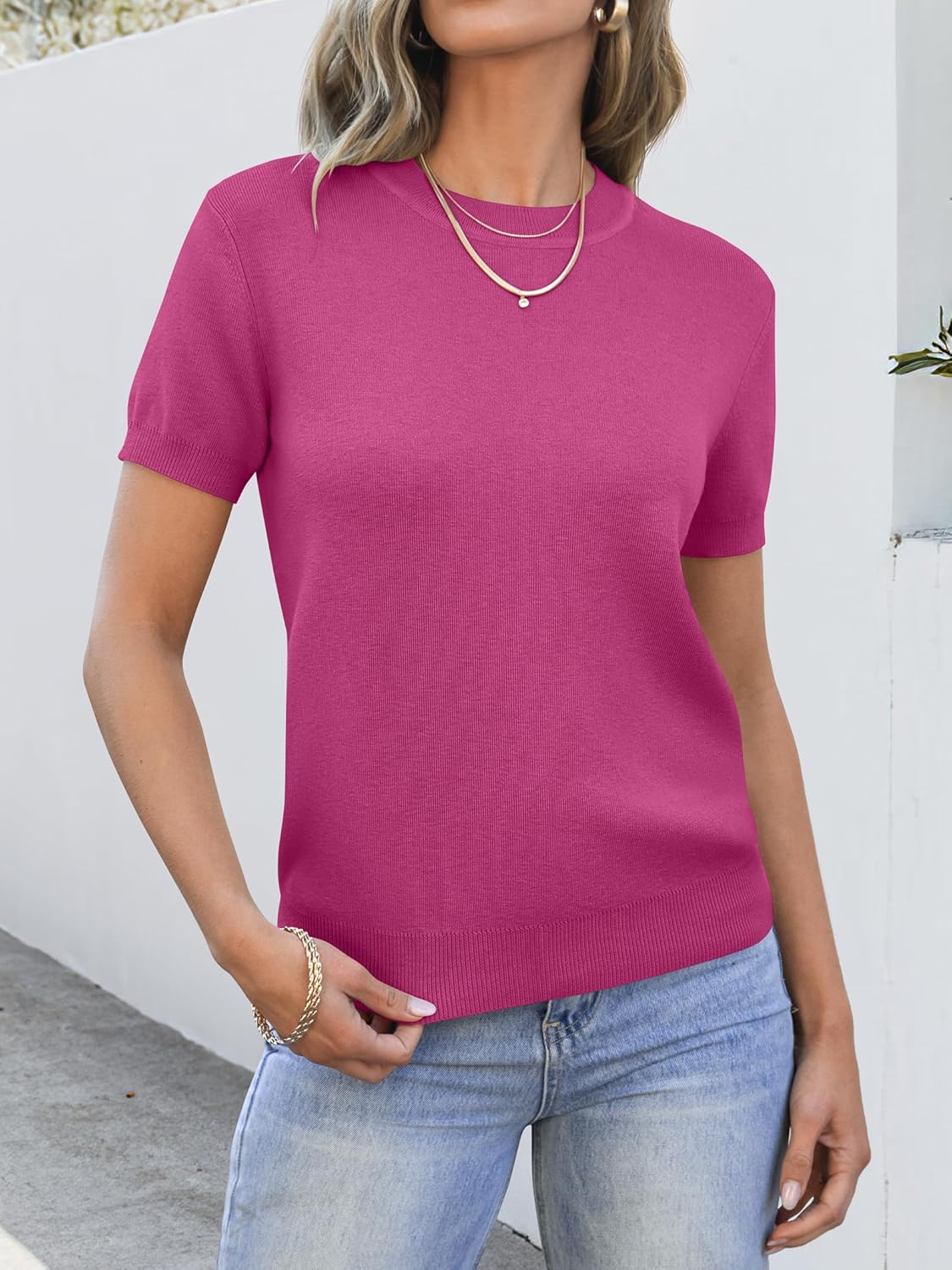 ANRABESS Womens Short Sleeve Sweaters Wool Blend Crew Neck Sweater Shirts Business Casual Work Tops 2026 Summer Outfits - Image 2