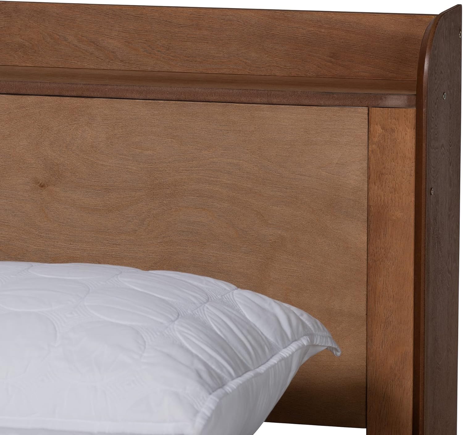 Baxton Studio Decker Mid-Century Modern Transitional Walnut Brown Finished Wood Full Size Platform Bed with Charging Station