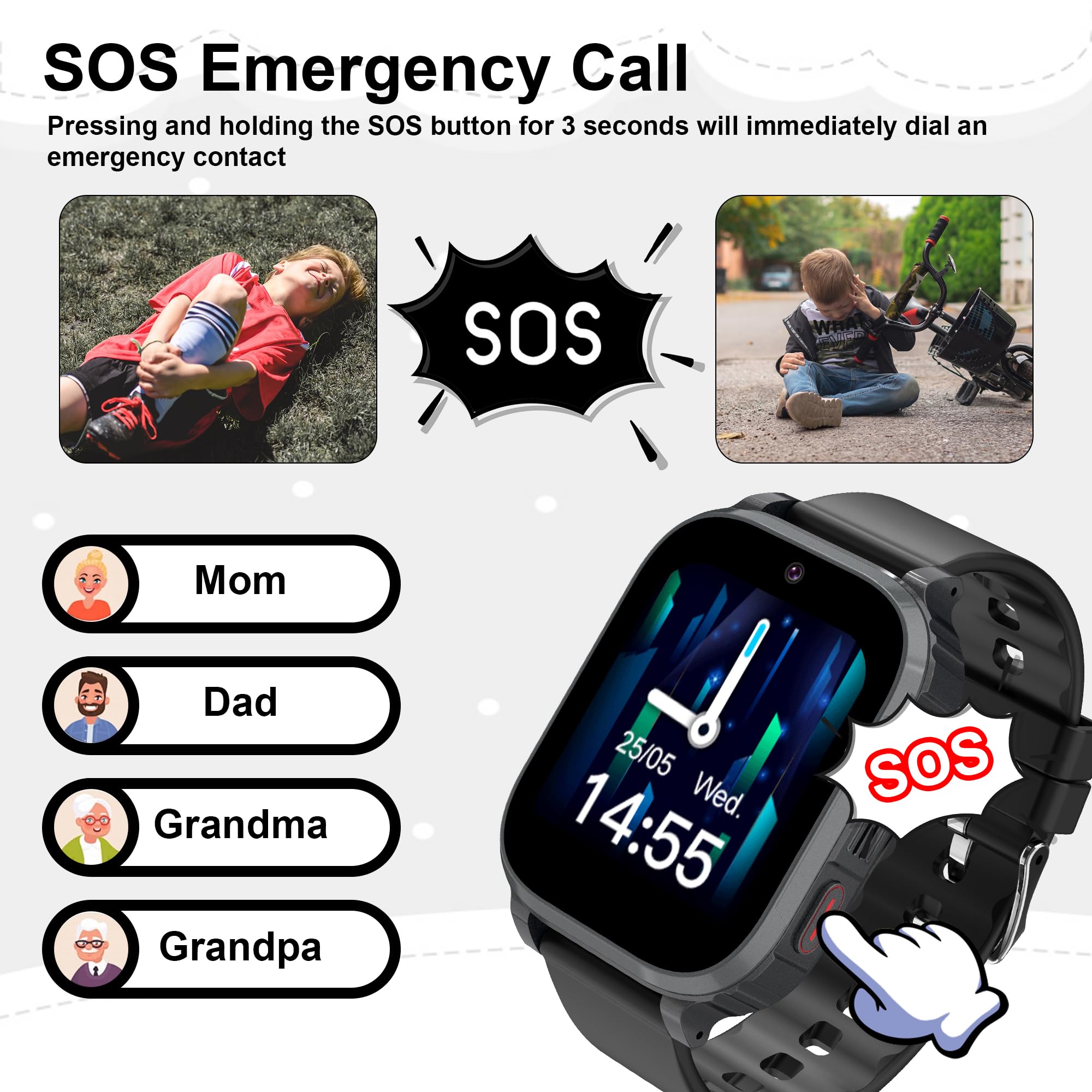 GPS Montre Connectée Enfant, Montre Intelligent Enfant 4G Telephone, Appel, SOS, Chat Vidéo WiFi, GPS Localisation, Mode Classe, Réveil, 7 Jeux, 10 Contacts, Smartwatch Ado Enfants Cadeau