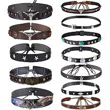 Lyrow 12 Pcs Adjustable Cowboy Hat Bands Leather Turquoise Beaded Ethnic Western Rural Accessories Hat Belts for Women Men