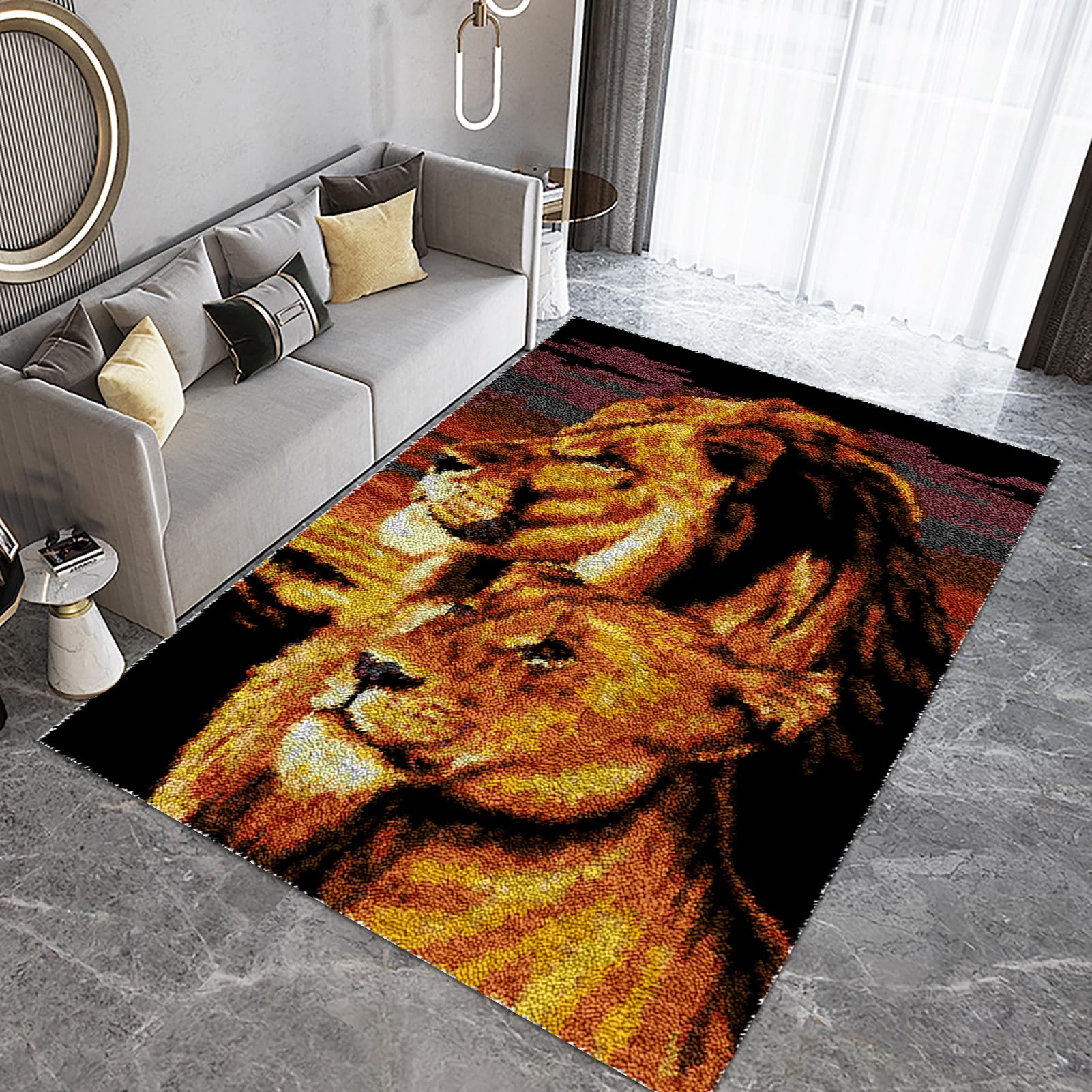 Laegnfho 69 x 102 cm Latch Hook Rug Kits DIY Latch Hook Rug Carpet Making Cushion Crochet Kits Embroidery Kits Needlework Crafts for Home Decor Latch Hook Kits for Adults