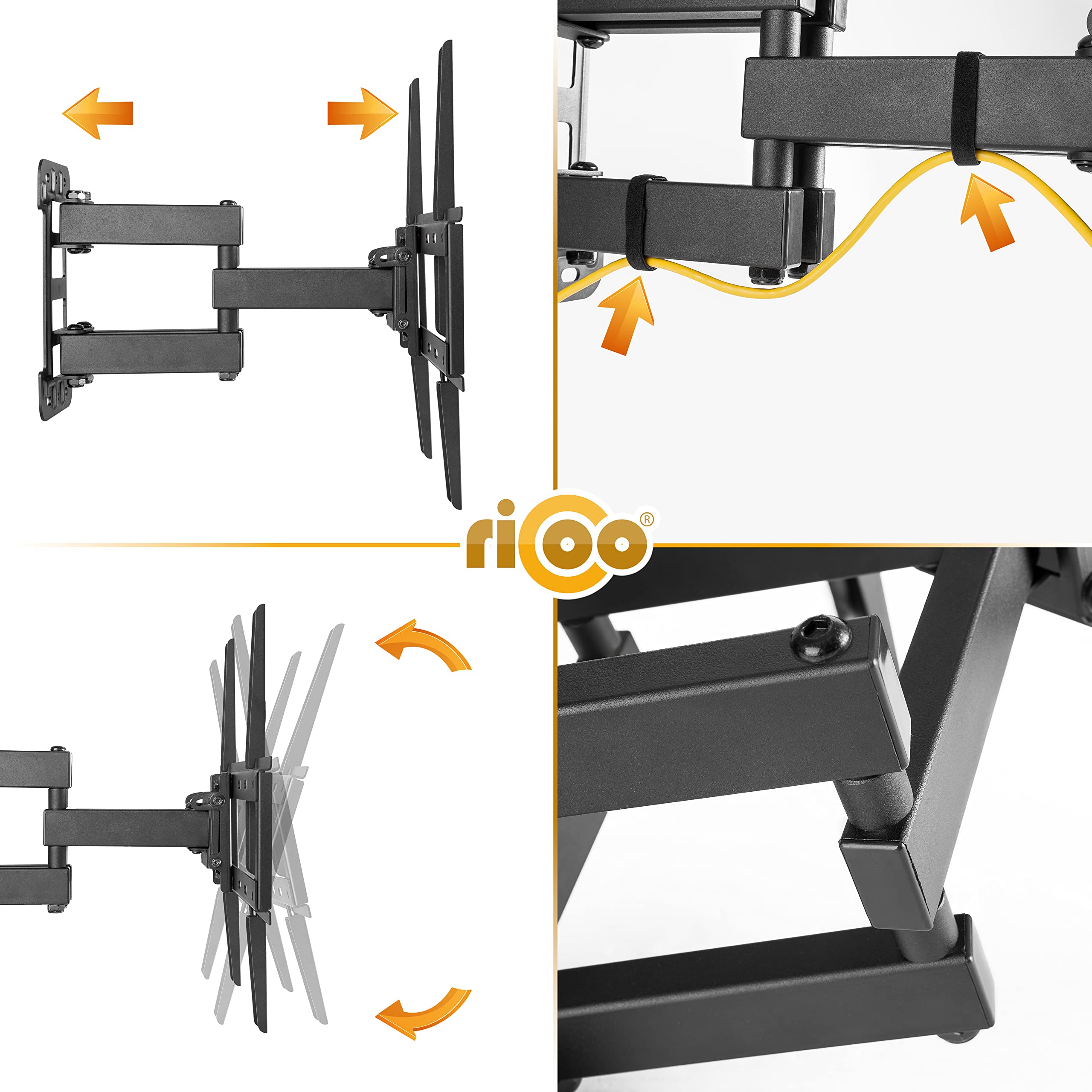 RICOO TV muurbeugel TV draaibaar kantelbaar plat voor 30-65 inch, universele TV beugel S1144, televisiebeugel voor muur, muurbeugel TV 55 inch tot 60 kg, max. VESA 400x400 mm