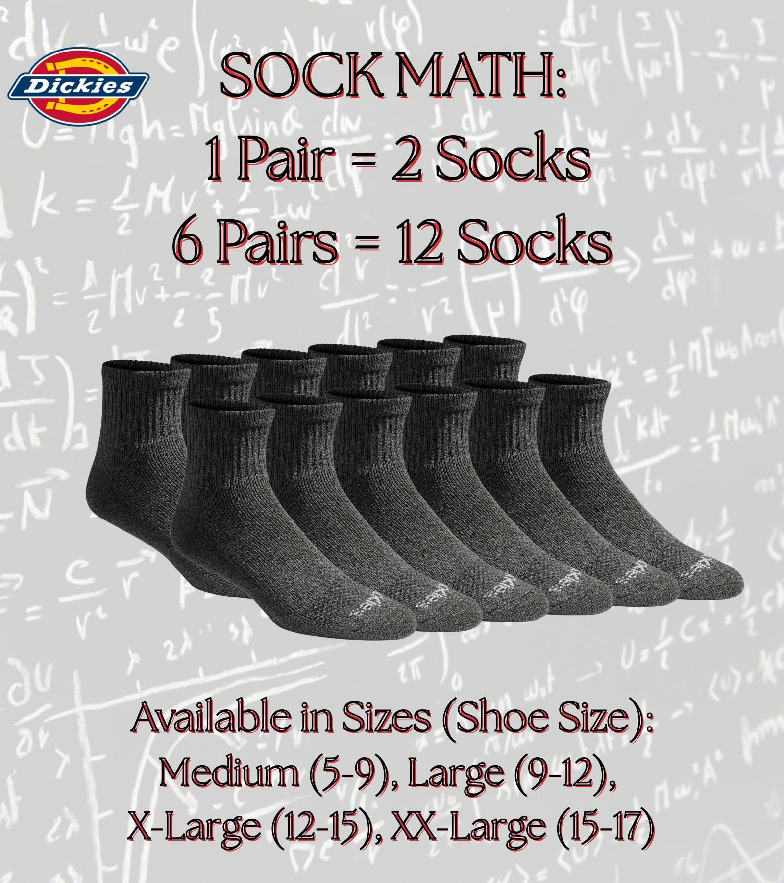 Dickies Dri-Tech Chaussettes courtes pour homme avec contrôle de l'humidité, tailles M-XXL (6, 12 ou 18 paires), X-Large