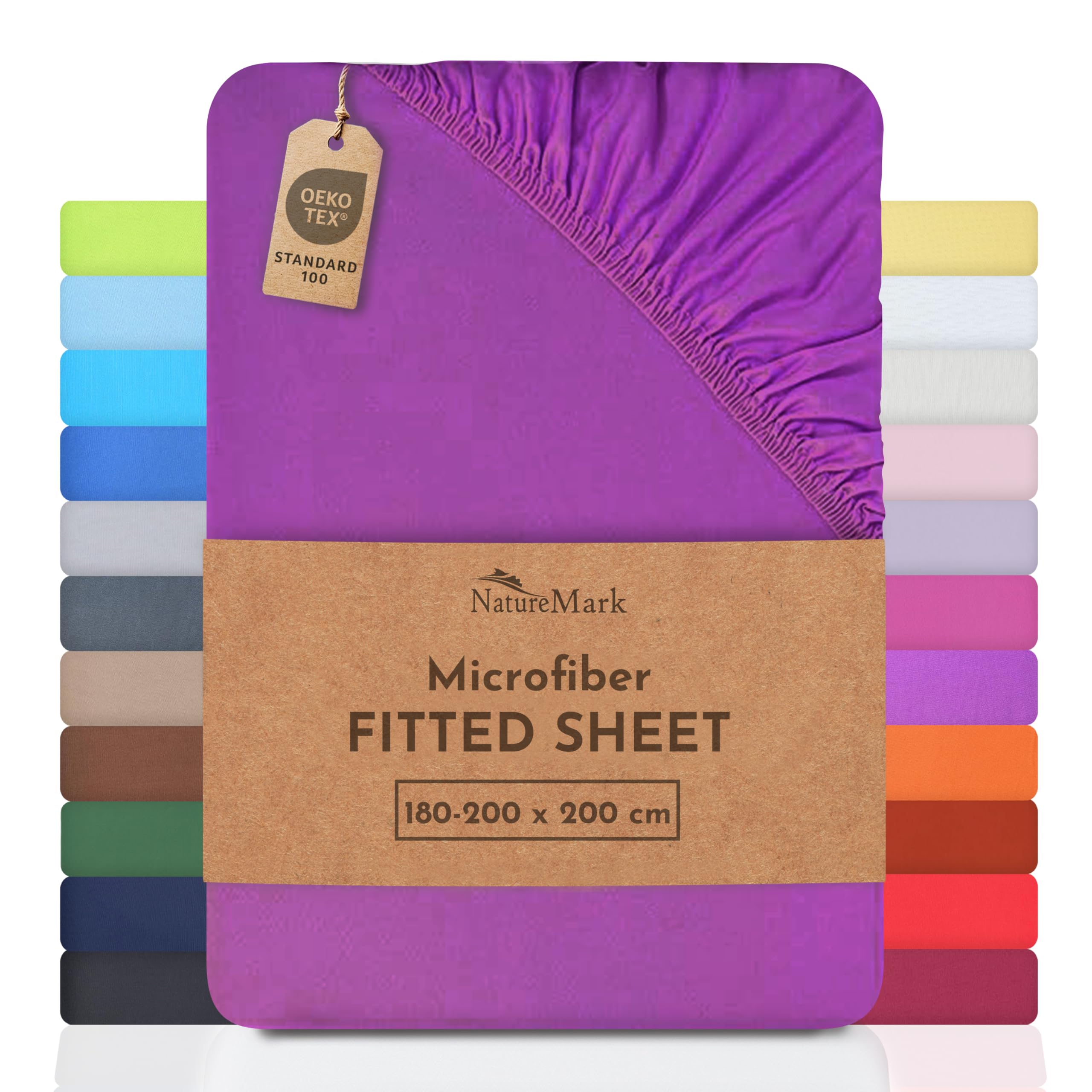 NatureMark Microfiber Fitted Sheet – Soft, Breathable & Comfortable – With Elastic Band – 180 x 200 cm – Purple