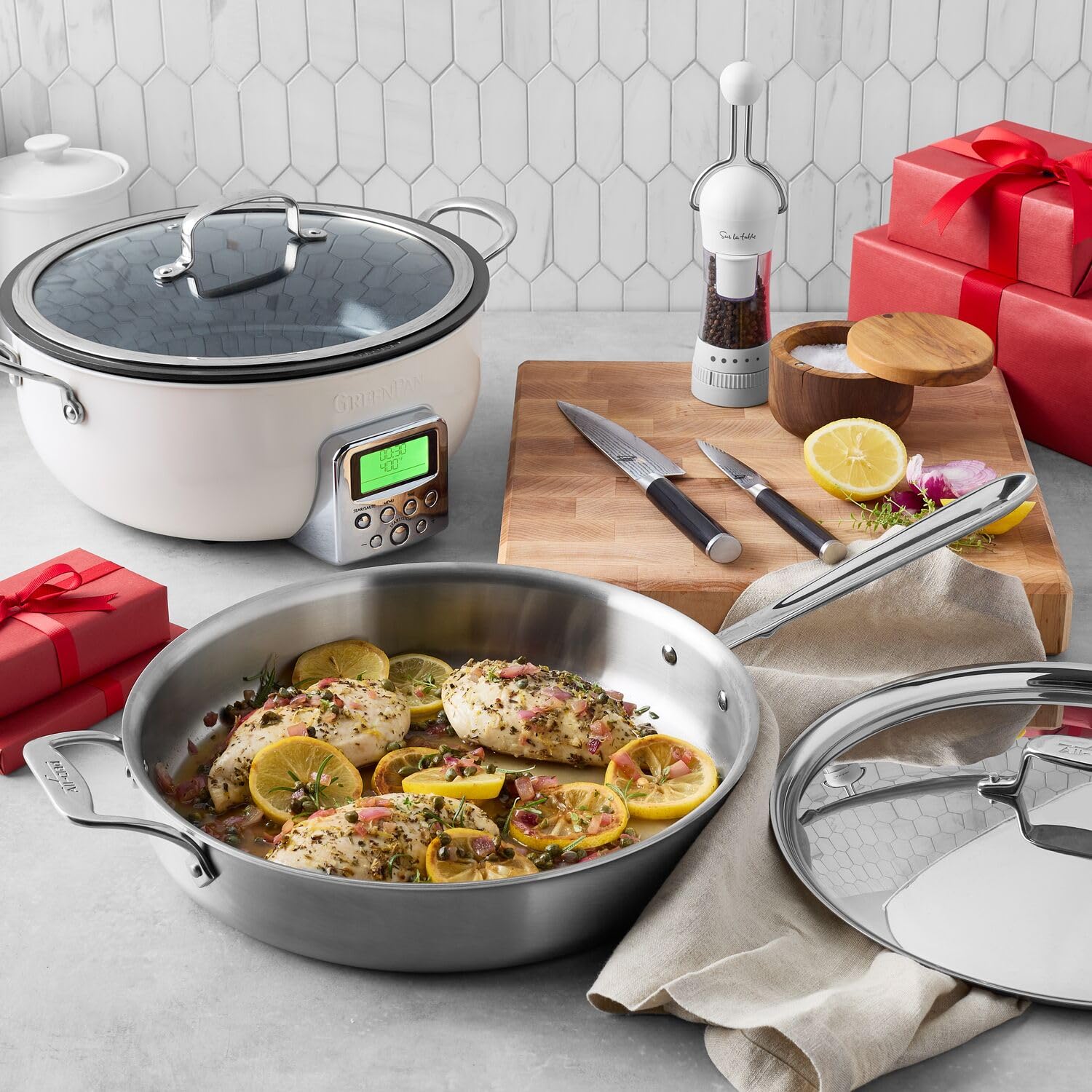 ALL-CLAD D5 5-PLY ２８ センチ ステンレス 蓋付きフライパン Amazon.com: All-Clad D5 5-Ply Brushed Stainless Steel Fry