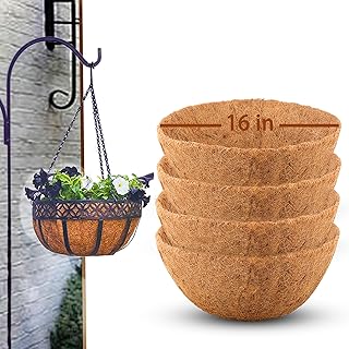 4 Pcs of 16-Inch Hanging Basket Coco Liners Replacement - Natural Round ...