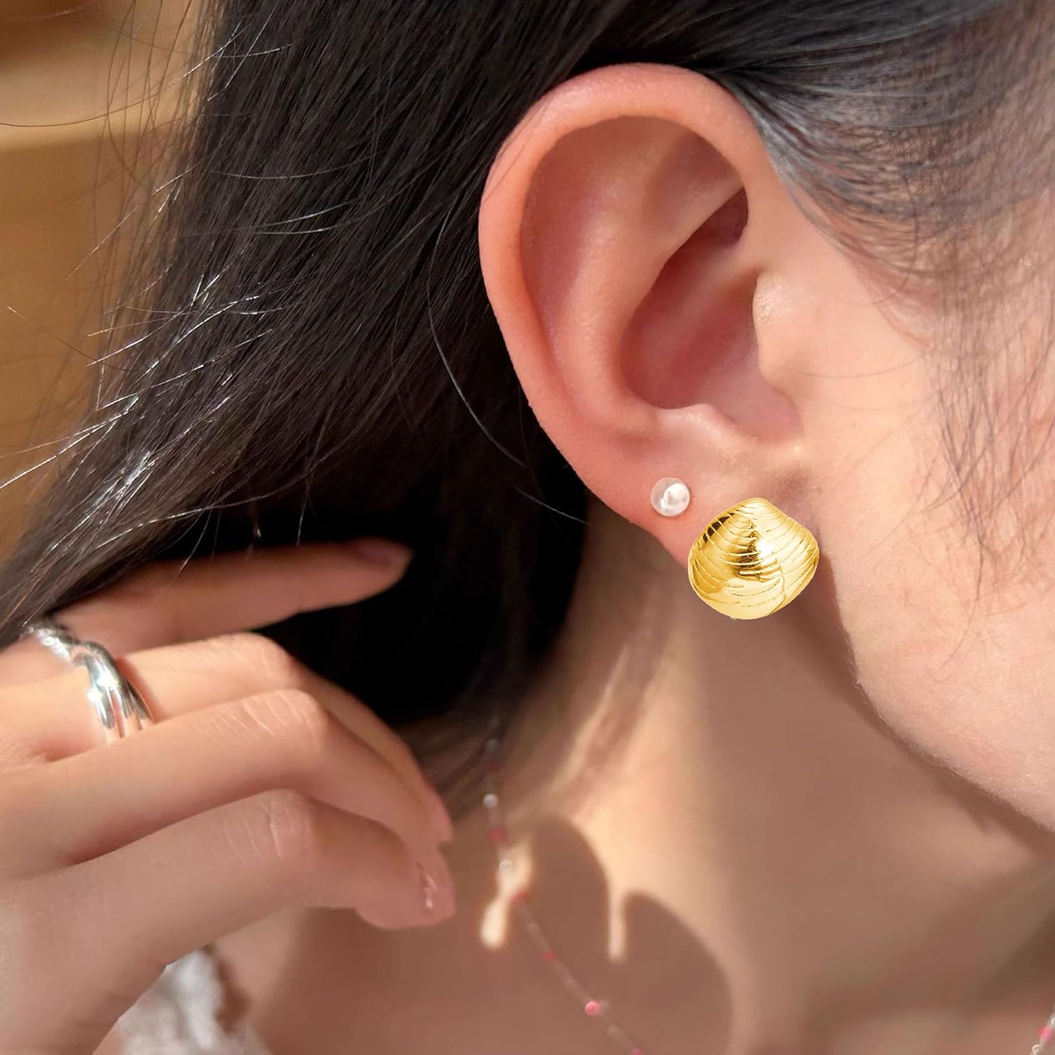 Starfish Beach Summer Earrings for Women - Lightweight Waterproof Dainty Shellfish Design Everyday Vacation Jewelry Gift - Boho Ocean-inspired Hoop Studs image 3