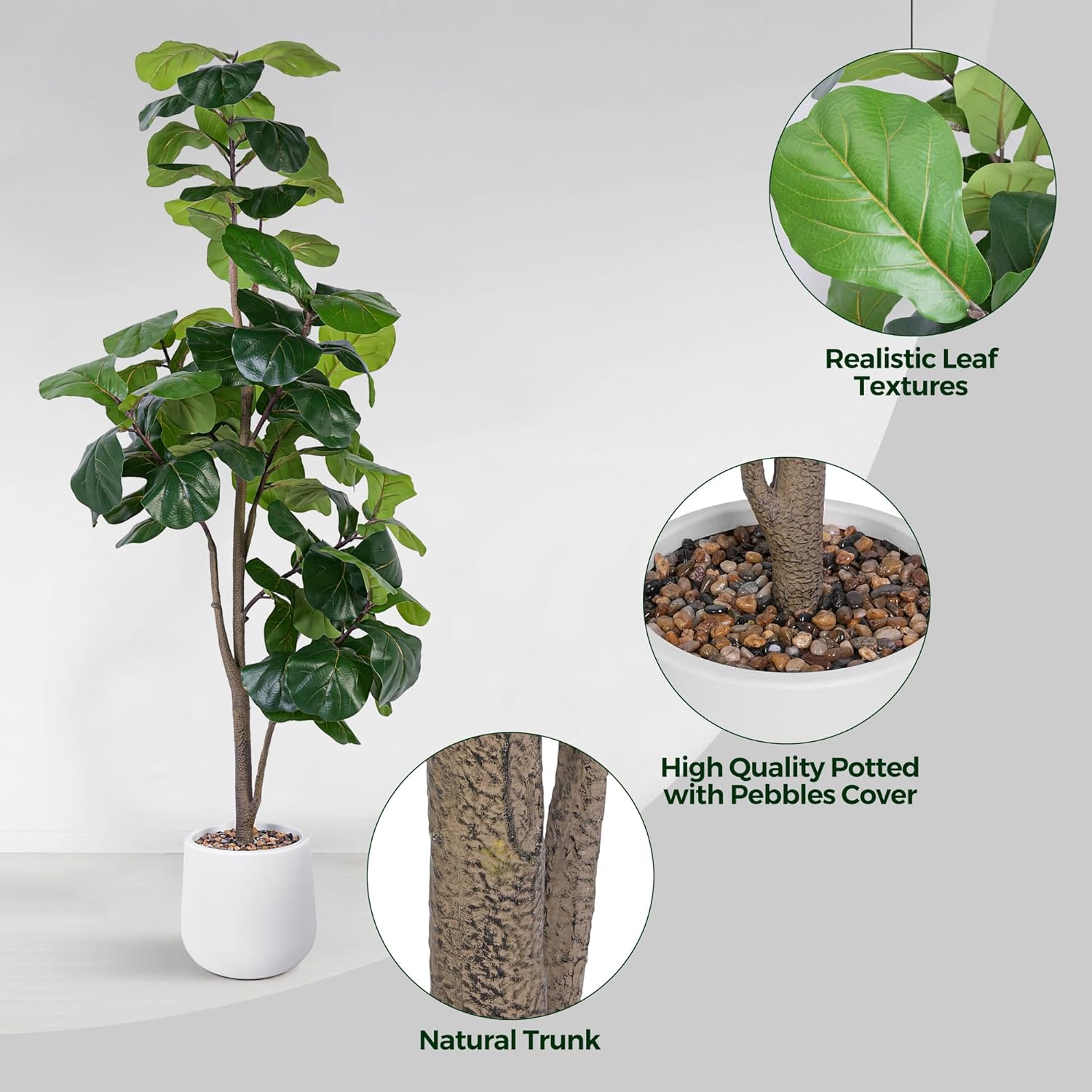 Artificial Fiddle Leaf Tree, 6ft Faux Plant Fake Ficus Lyrata Trees with White Planter, Artificial Fig Trees Floor Plants for House Office Living Room Indoor Home Decor, Housewarming Gift - Image 2