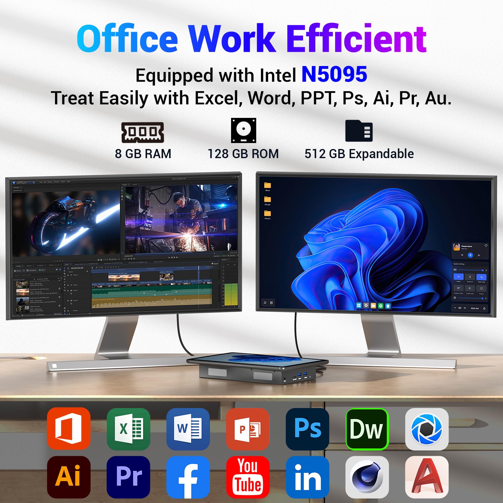 10.1" pannello industriale da incasso con Windows 11, touch screen a 10 punti, Celeron N5100, 8 GB RAM, 128 GB ROM, Dual HDMI 2.0, WiFi 5 e Bluetooth 5.0, ideale per ufficio, automazione, chiosco, bar