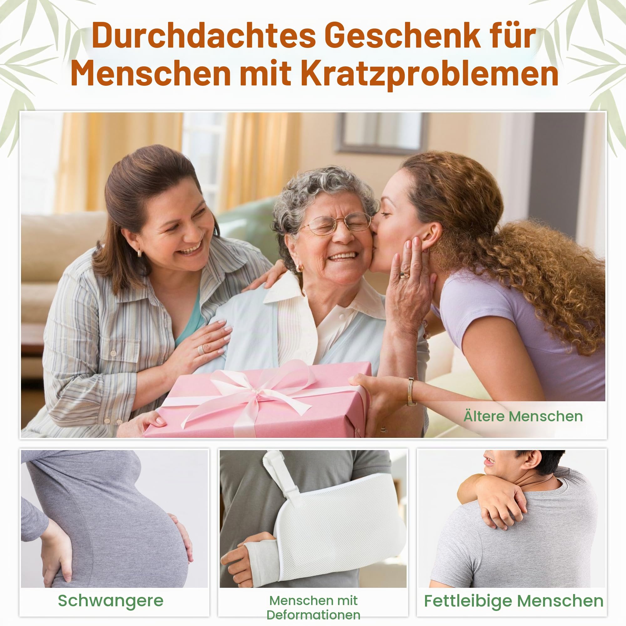 NURENDER Rückenkratzer Bambus, 55cm Extra Langer Griff Back Scratcher, Kratzhand Rückenkratzer, 2 in 1 Rückenmassagegerät und Körperkratzer für Erwachsene, Schwangerschaft, ältere Menschen