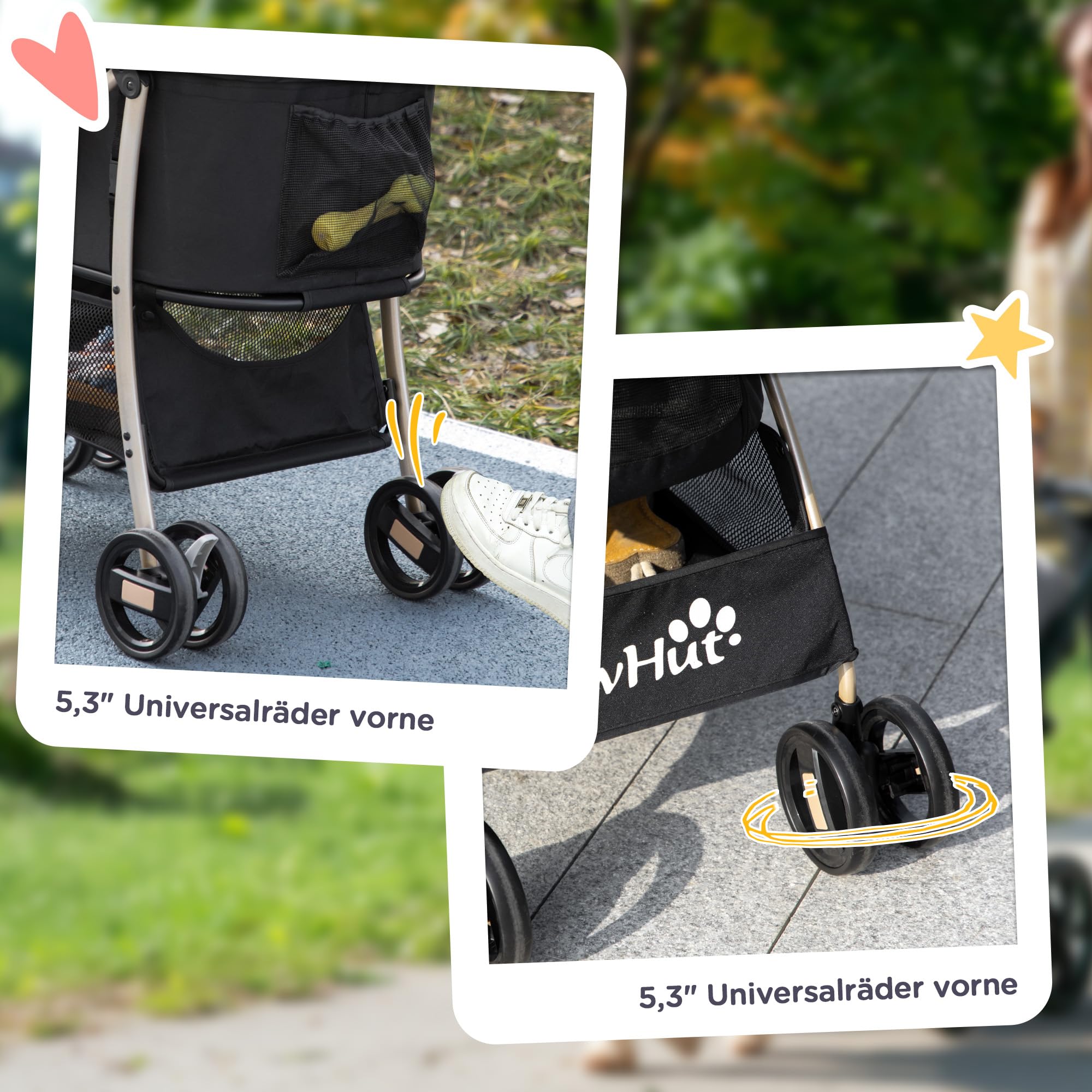 PawHut Hundewagen, 2 in 1 Hundetrolley, Tragetasche, Faltbarer Hundebuggy mit Kissen, Katzenwagen für kleine Hunde, Katzen, Katzenbuggy mit 4 Rädern, Netzfenster, Oxfordstoff, Schwarz