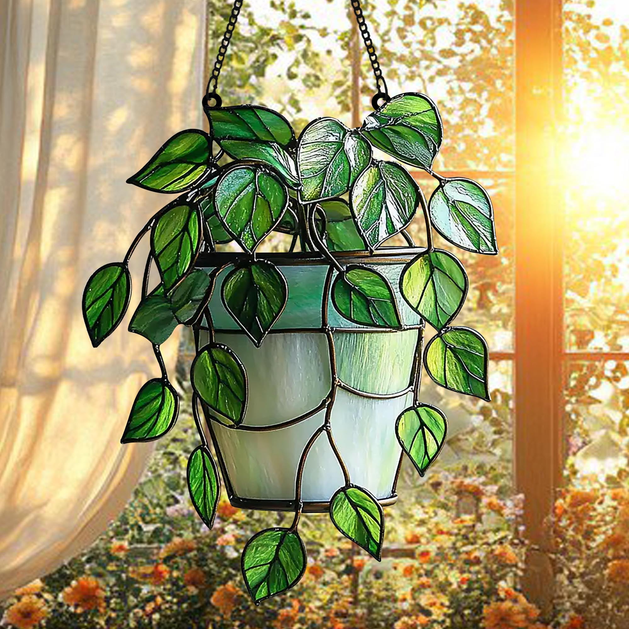 Monstera Garden Acrylic Suncatcher Plant Lover Gift Faux Stained Glass Window Hanging Garden Home Decor Gift for Mom