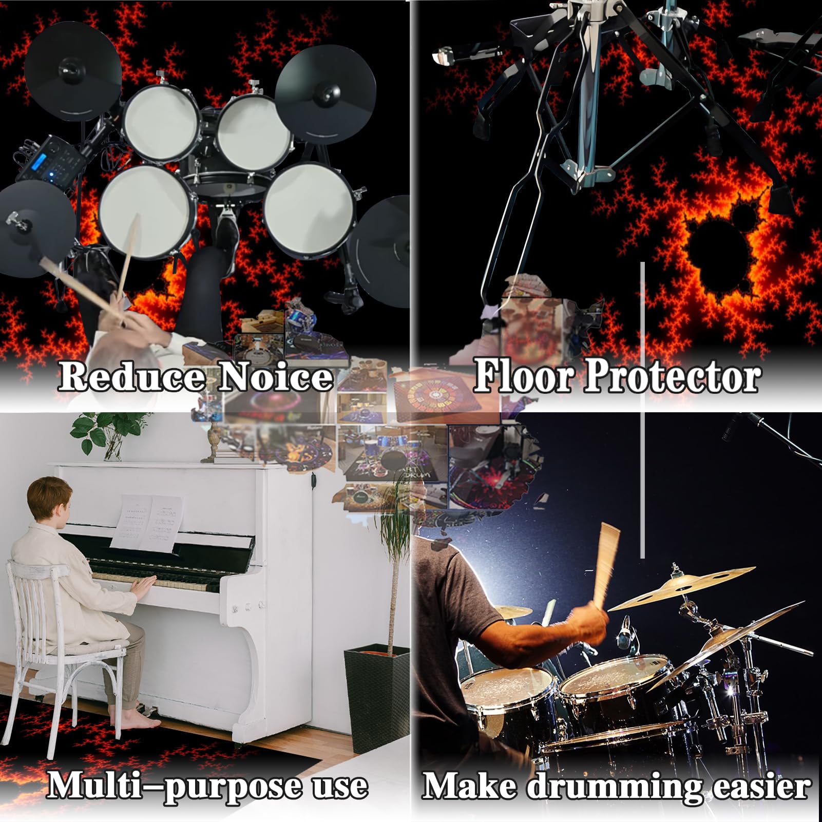 Antypoślizgowa mata perkusyjna, dźwiękoszczelny dywan perkusyjny do elektronicznych / jazzowych zestawów perkusyjnych, pedałów basowych, fortepianu, perkusji wewnętrznej, akcesoria dla perkusistów