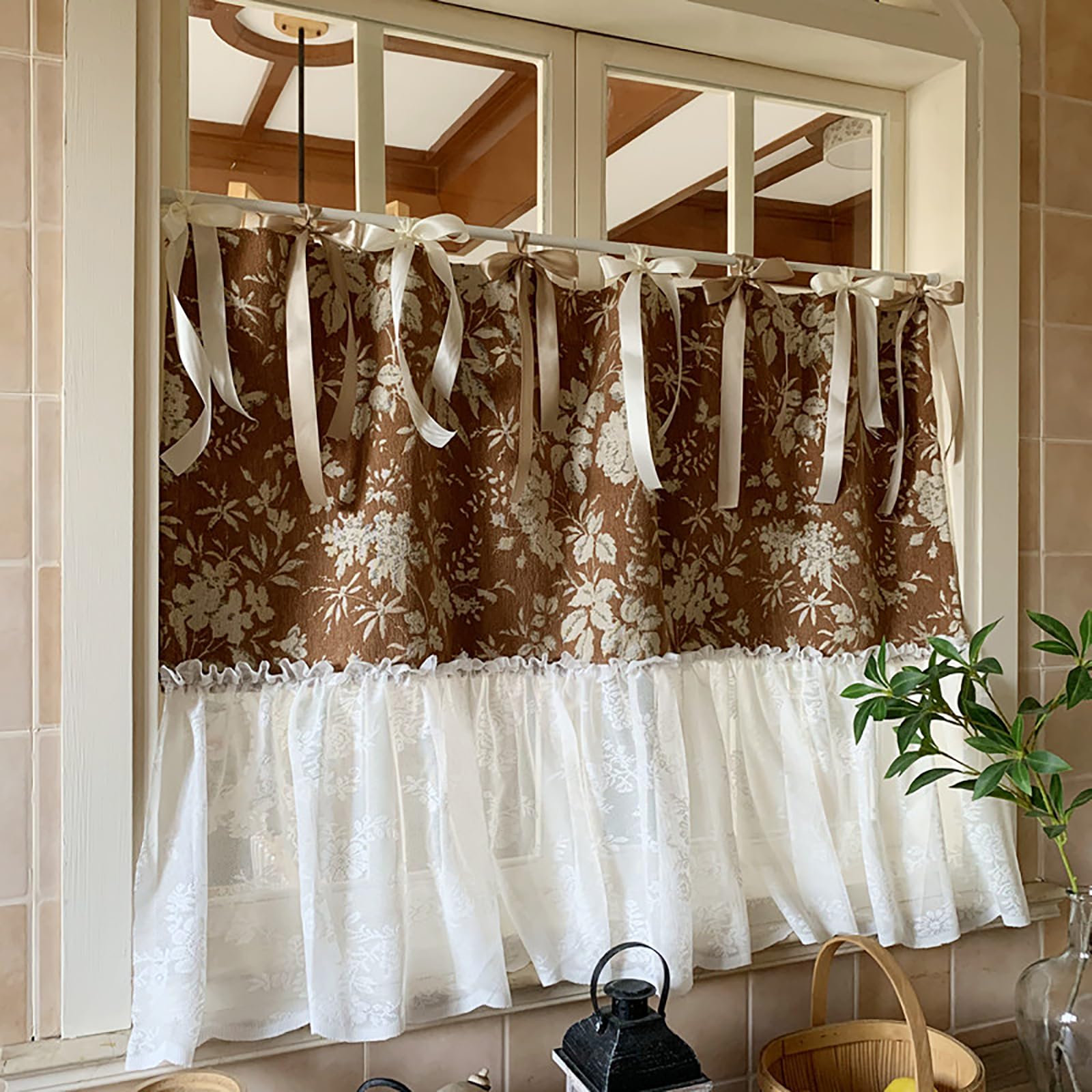 Generico Tenda Mezza Chenille,Tende Antivento Stampate su Entrambi I Lati con Lacci,A,W*H:150x140cm/59x55″