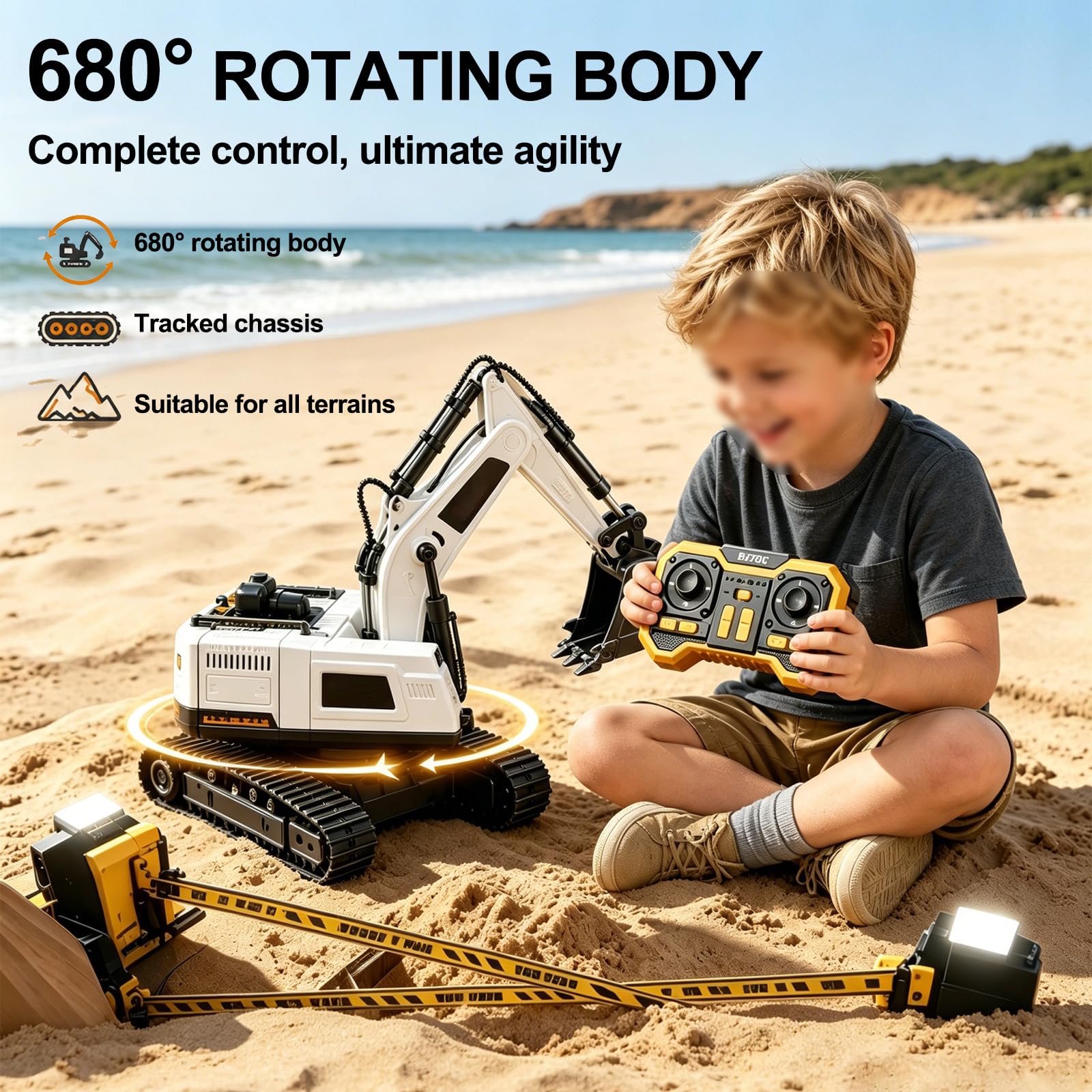 Escavatore Rc Elettrico, Telecomando Escavatore Idraulico Rc, Pinza E Martello Demolitore; modalità Demo Attivabile con Un Tasto, Costruzione Auto Macchina Giocattoli White-Standard1