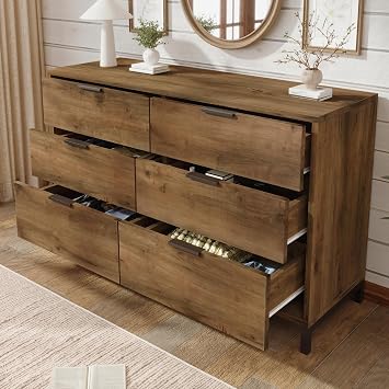 Sideboard Cabinet for Living Room, 6 Drawer Chest of Drawers, Dark Oak Storage Cabinet, Wooden Sideboard Unit for Bedroom Hallway, 120 * 40 * 76 cm