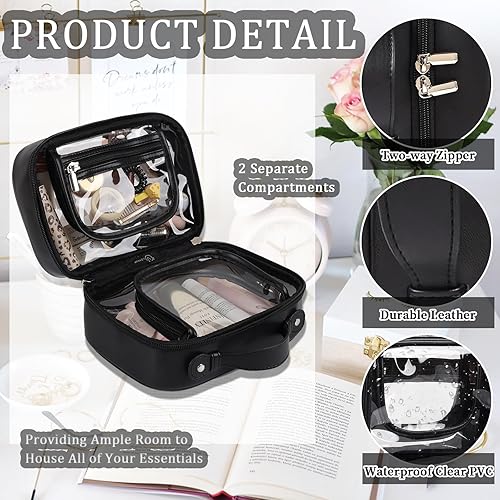 Miniatura 3 de XSUIOY Neceser transparente, bolsa organizadora de maquillaje, bolsas de cosméticos de viaje de gran capacidad con asas, estuche impermeable para