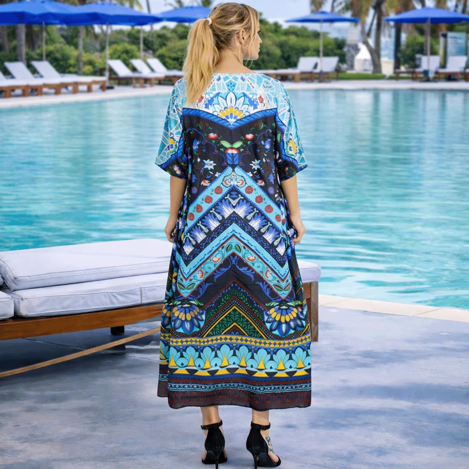 Miss Lavish London Women’s Kaftan Maxi Dress, Plus Size Swim Coverup, Resort Wear, Cruise Vacation Dress, Summer Kaftan - Image 5