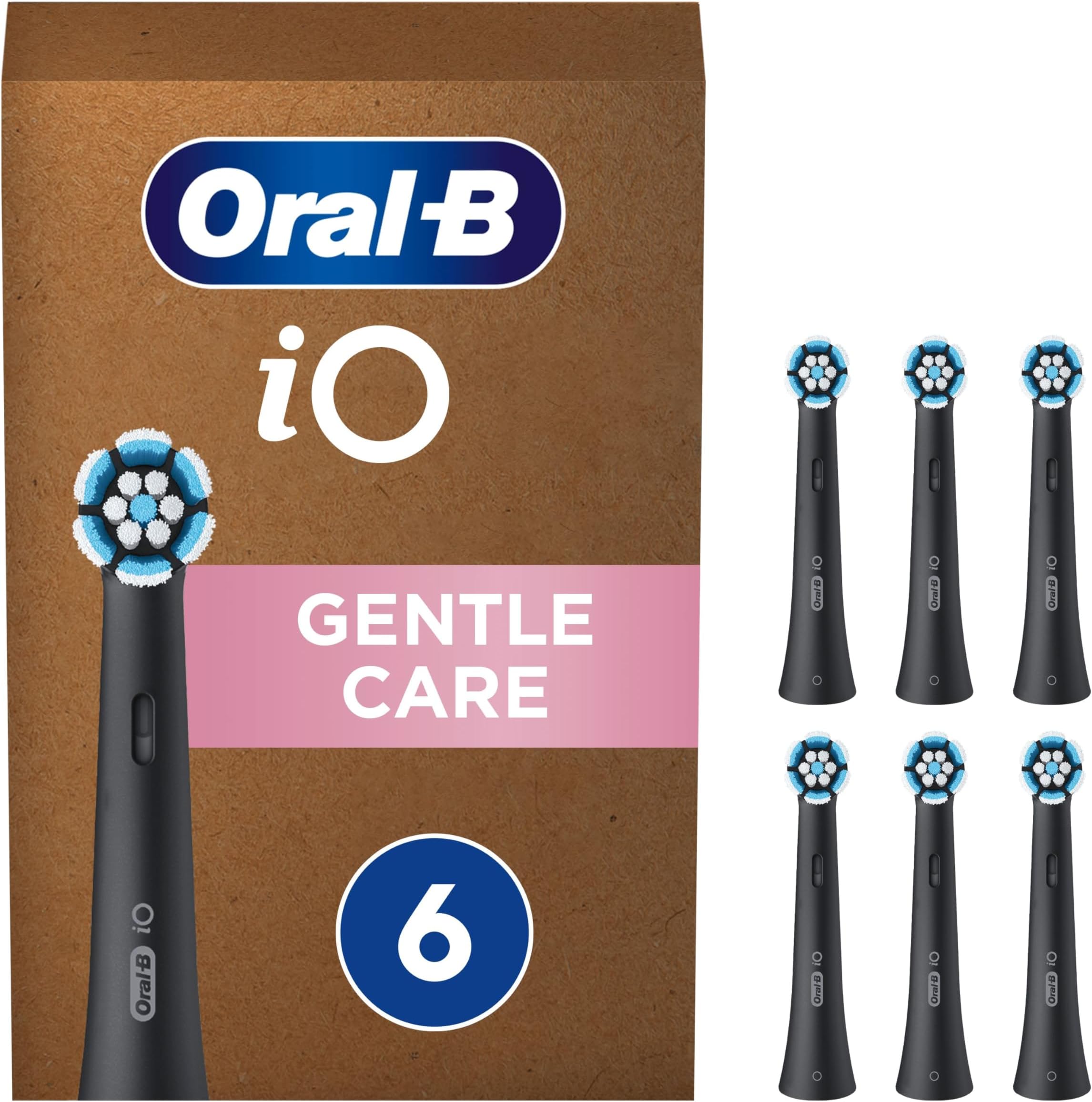 iO Gentle Care Original Electric Toothbrush Head, The Softest iO Brush Head for Gentle Brushing & Plaque Removal, Pack of 6 Toothbrush Heads, Suitable for Mailbox, Black