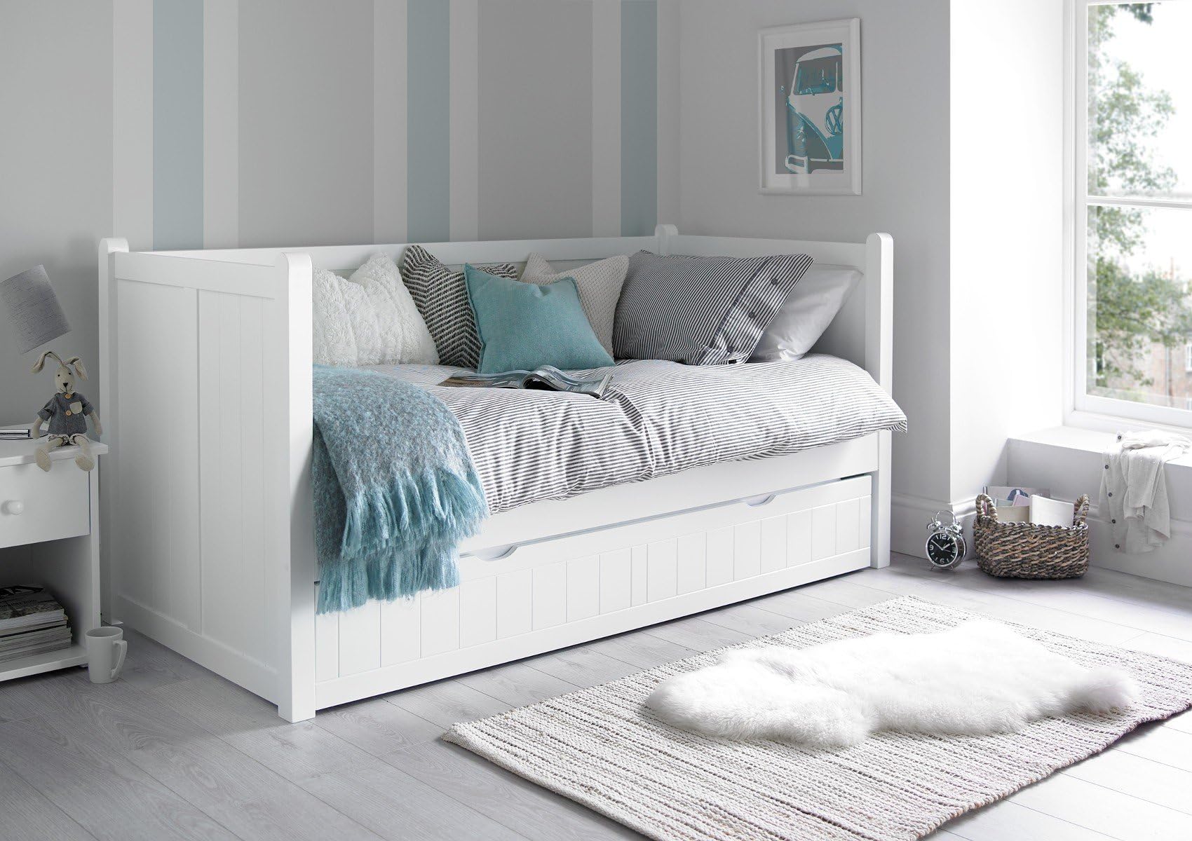APRODZ Solid Wood Wolli Trundle Bed – Space-Saving Wooden Bed for Bedroom & Living Room, Perfect for Kids & Guests (Multicolour Finish)