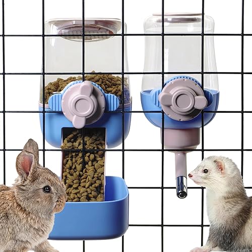 kathson Juego automático de comedero y bebedero para conejos, dispensador de agua de alimentos para mascotas, alimentador de pellets de conejos,