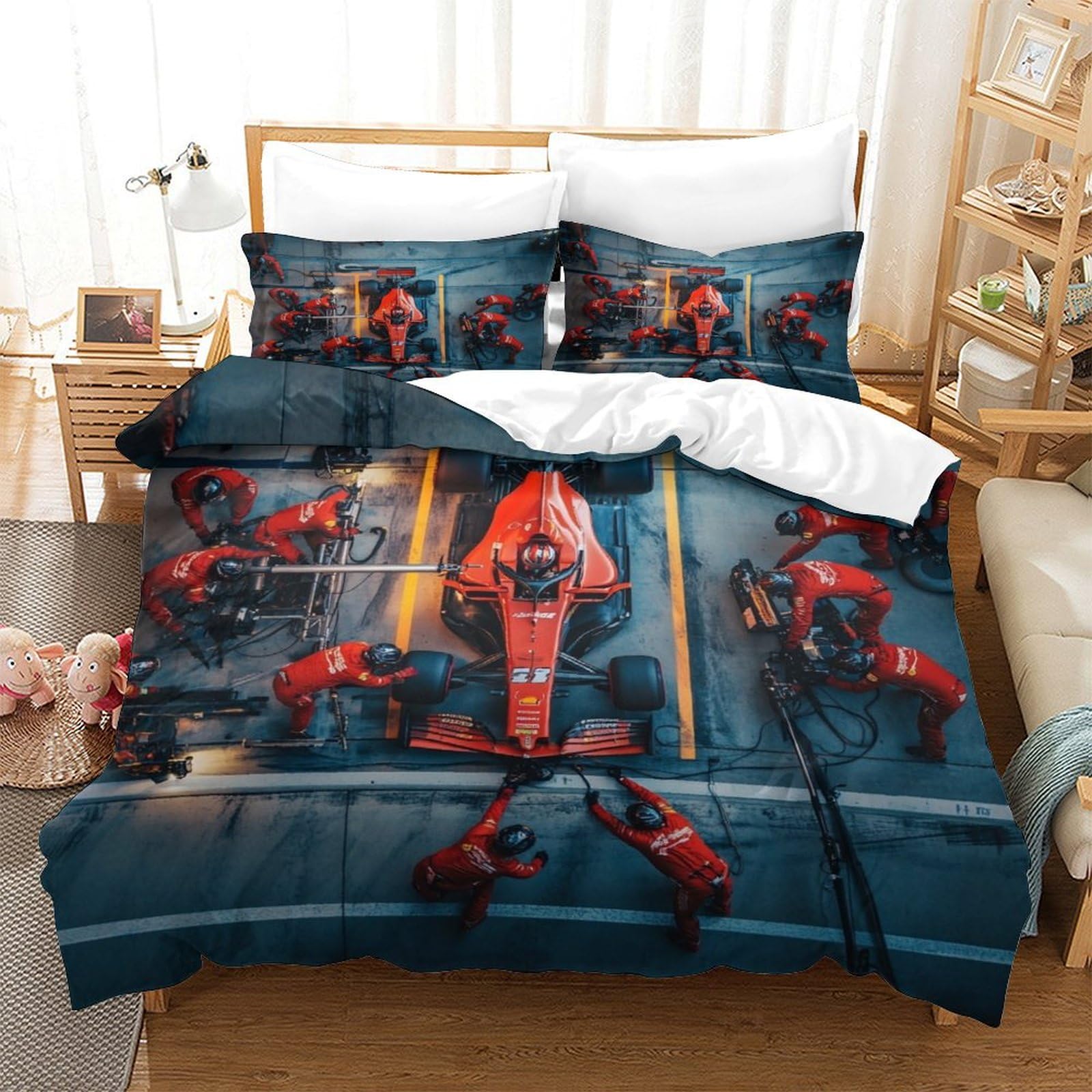 XiaopangXY Ferrariii Breathable Bedding Set Hidden Zipper Formula racing Duvet Cover Set with Pillowcases Quilt Cover Set Soft Microfiber 3D Printing Comforter Cover King（220x240cm）