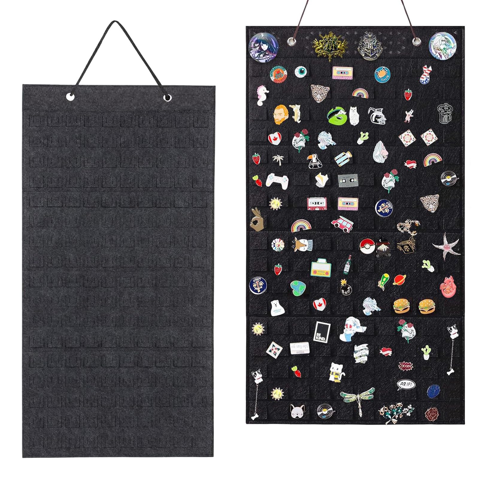 Novastream Pin Badge Display Board, 96 Slots Enamel Pin Display, Pin Holder for Collecting, Deep Grey Pin Badge Holder with Hanging Hook, Ideal for Home Decoration