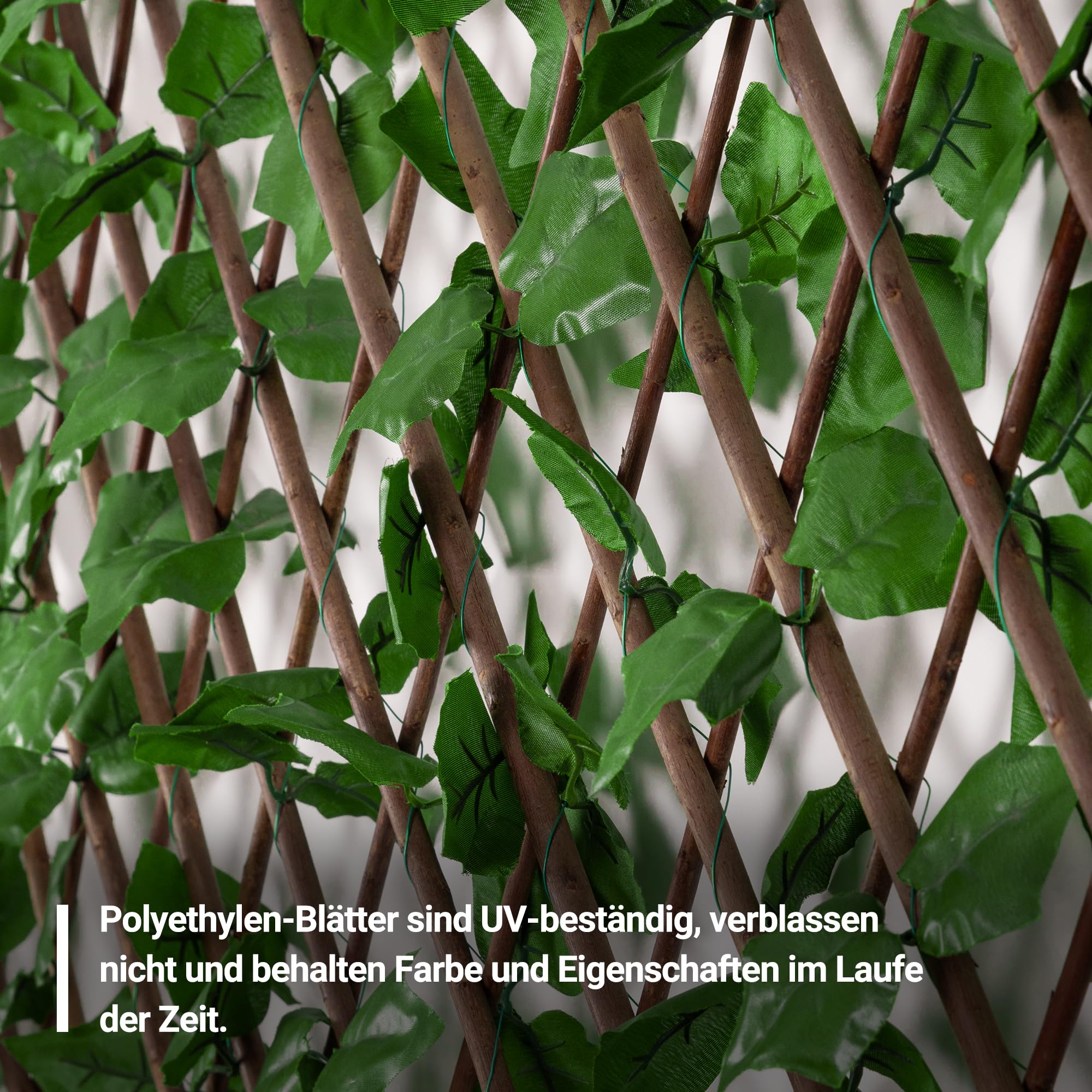 Künstliche Hecke 100 x 200 cm. Künstliche Pflanzenwand Sichtschutz Wandbegrünung Balkon Gartenzaun, für Innenwände geeignet, mit Spalier, garten rankgitter deko sichtschutz weide - Blätter D