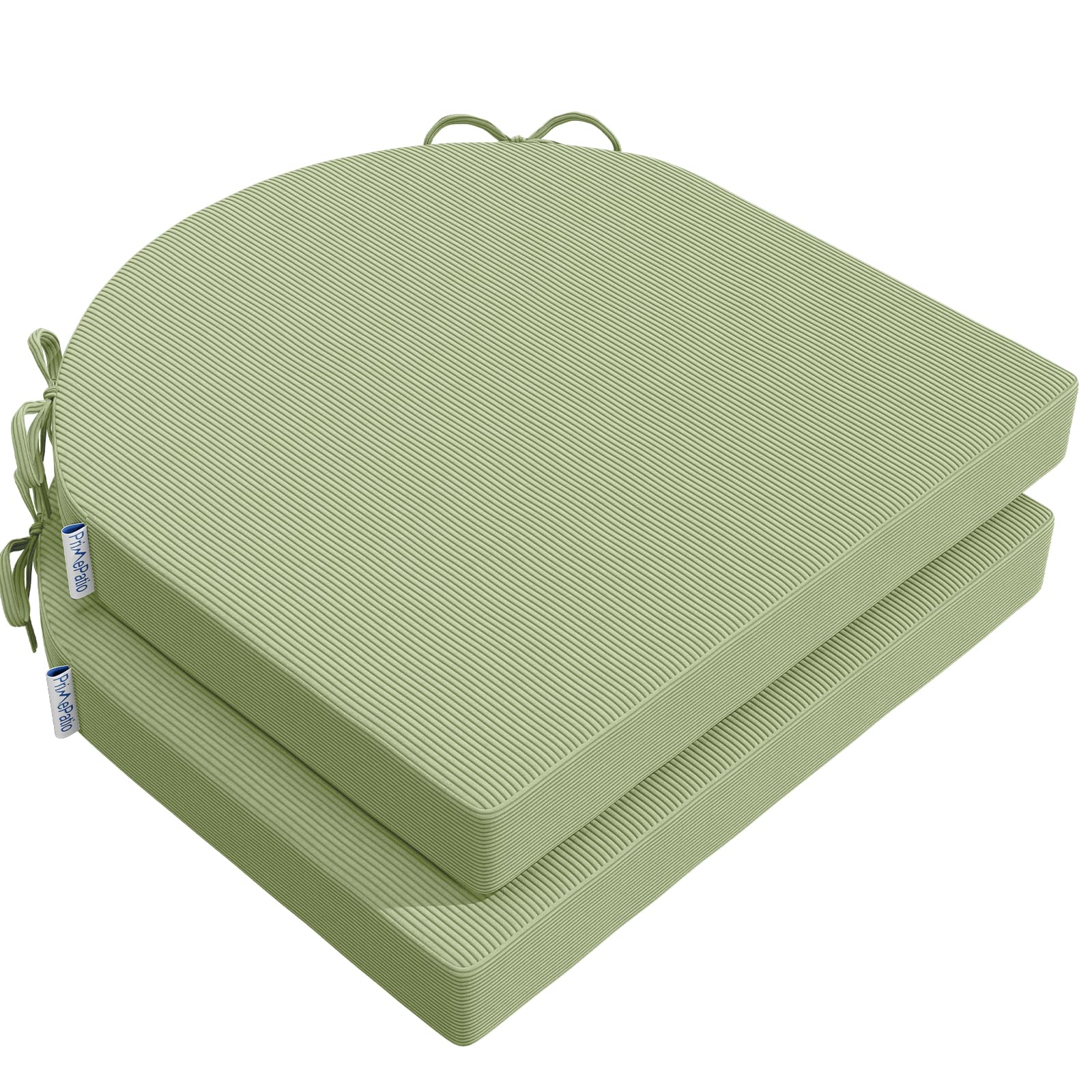 PRIMEPATIO Chair Cushions Set of 2, 5cm Thick Foam Seat Pads for Dining Chairs, Slip-Resistant with Ties, Indoor Outdoor Use | Washable Cover | Pressure-Relief Comfort, 50x50cm, Green
