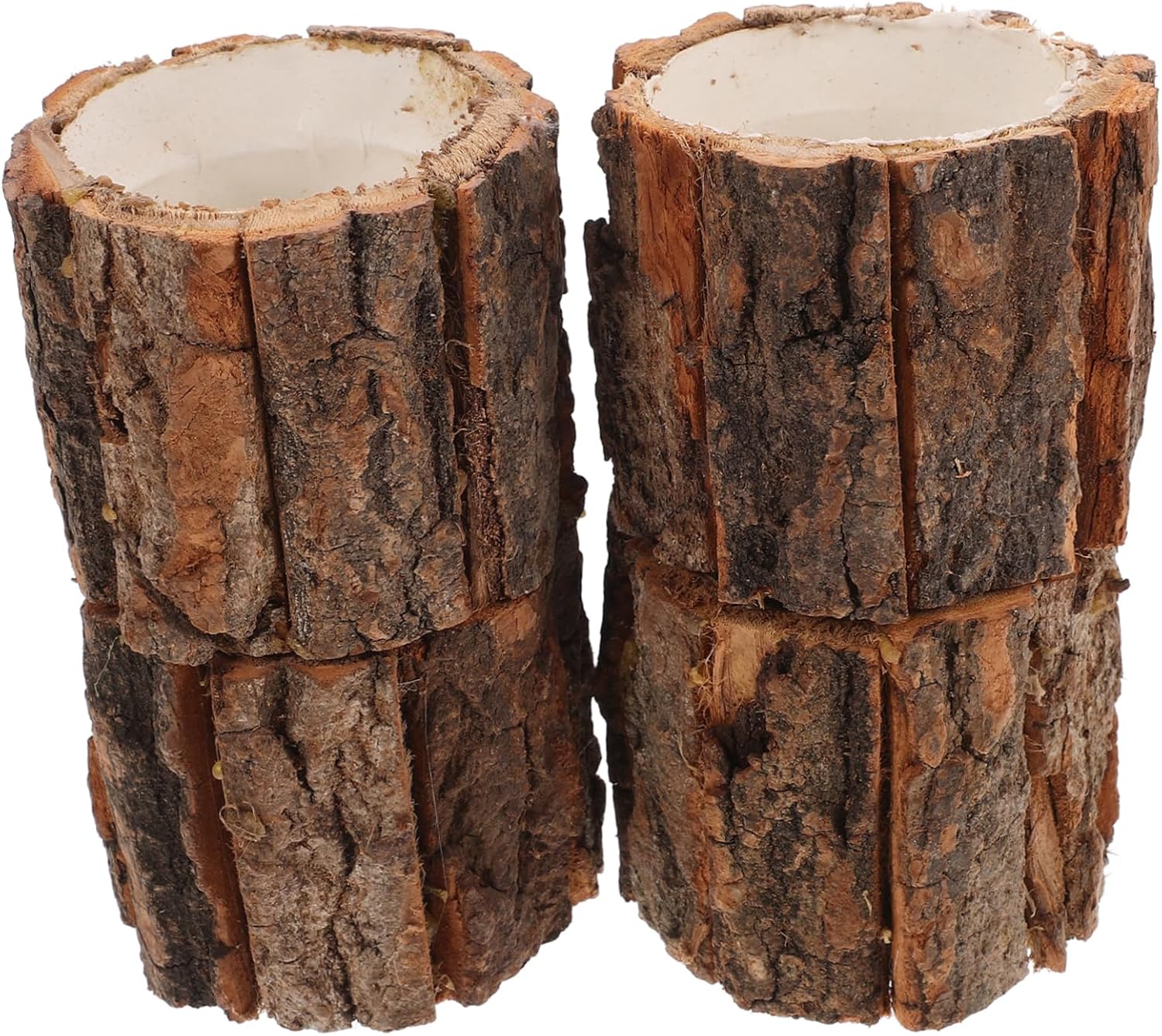 4Pcs Rustic Bark Flower Pot Wooden Planters for Indoor Home Decor Small Plant Holders for Weddings Garden and Indoor Spaces