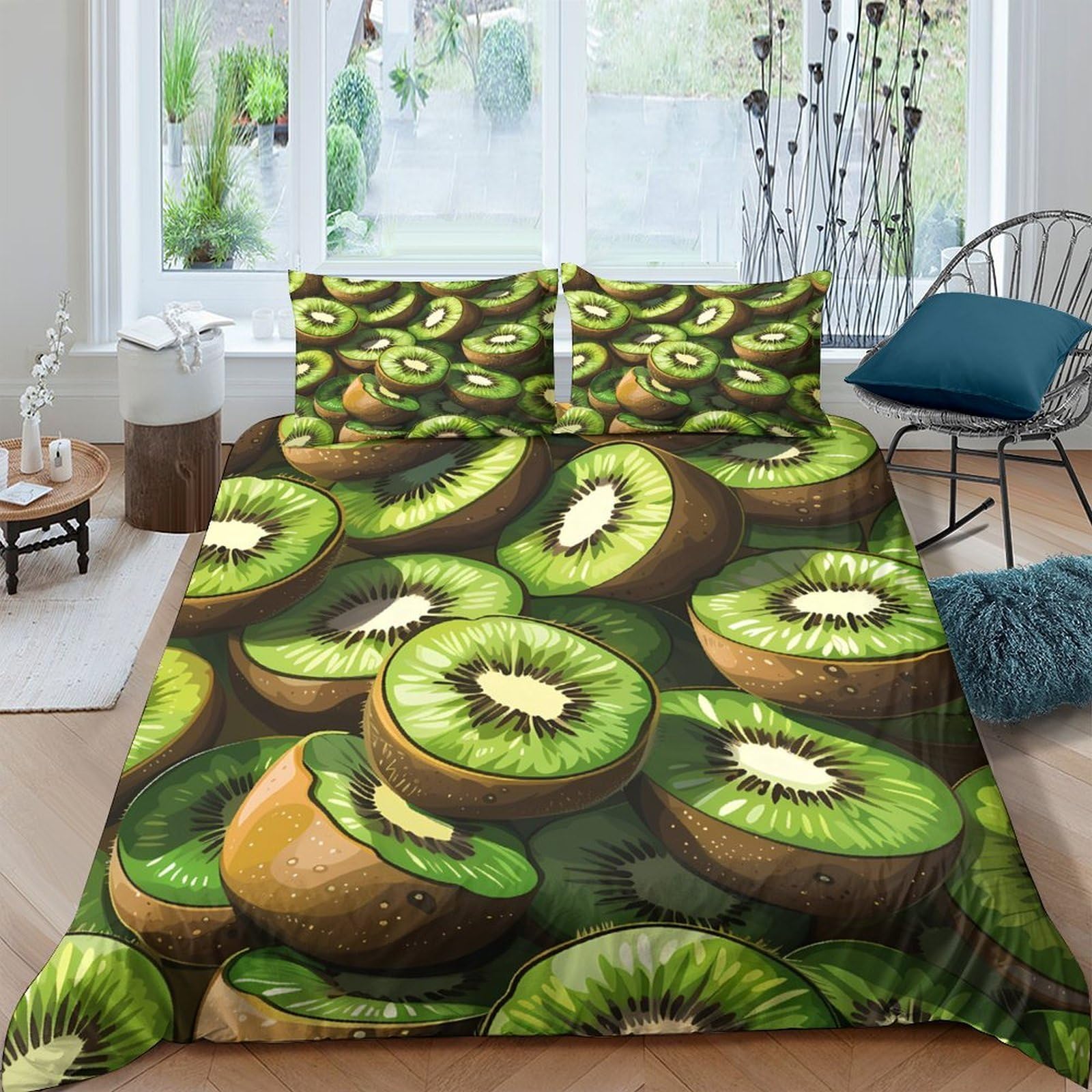 Ctjqhvkz Style-8 3D Printed Kiwi Fruit Fitted Sheet Microfiber Green Tropical Mattress Cover For Bedroom Guest Room Décor Machine Washable Single（135X200cm）