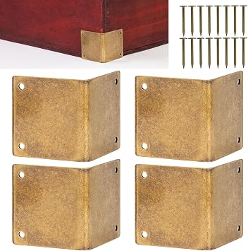 4 Pcs Baseboard Corner Protectors,Brass Skirting Board Corner Protectors for File Boxes,Bookshelves,Wooden Cases,Jewel Cases Decorative Bronze