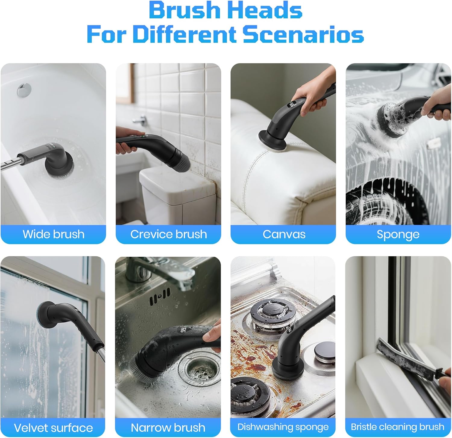 Electric Spin Scrubber, Waterproof Shower Cleaning Brush with 7 Replaceable Brush Heads,Adjustable Speed and Extended Handle for Easy Cleaning - Image 7