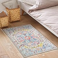Vista 2 de Vintage Bohemian Entry Rug, 2x3 Small Entryway Rug Boho Kitchen Rugs Non-Slip Washable Indoor Door Mat, Distressed Floral Soft Accent Throw Rugs for