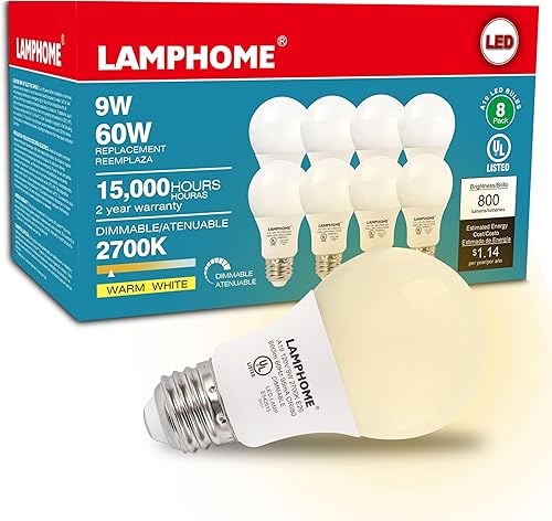 Miniatura 10 de LAMPHOME Paquete de 4 bombillas LED blancas suaves, ideales para dormitorio y sala de estar, equivalente a 60 W, 2700 K, 9 W, vida útil de 15000