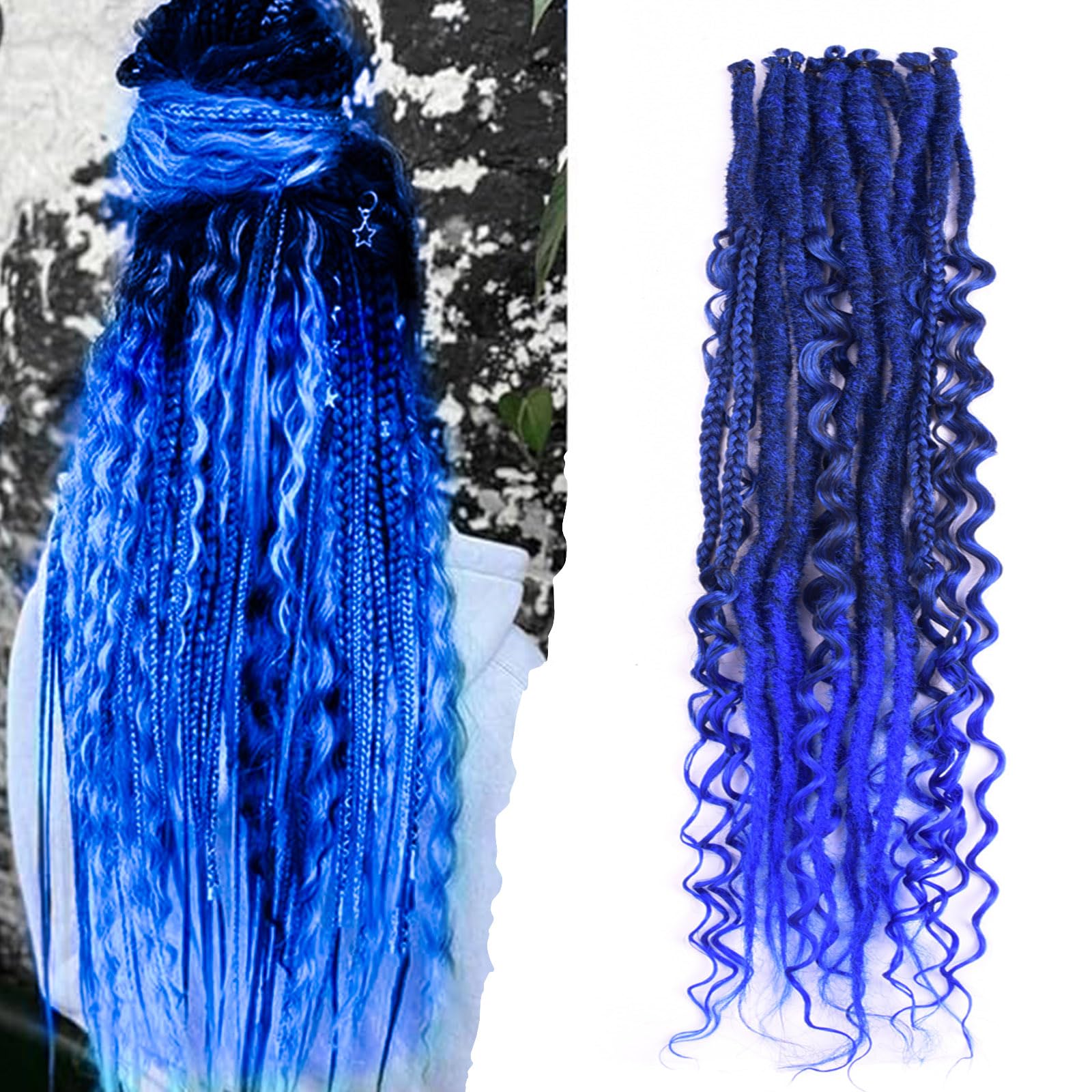 26 Inch 3 in 1 Dreadlock Extensions Sets,Hippie and Boho Style with Colorful,16 Strands Single Ended Curly Dreadlocks for Girls,Handmade Style