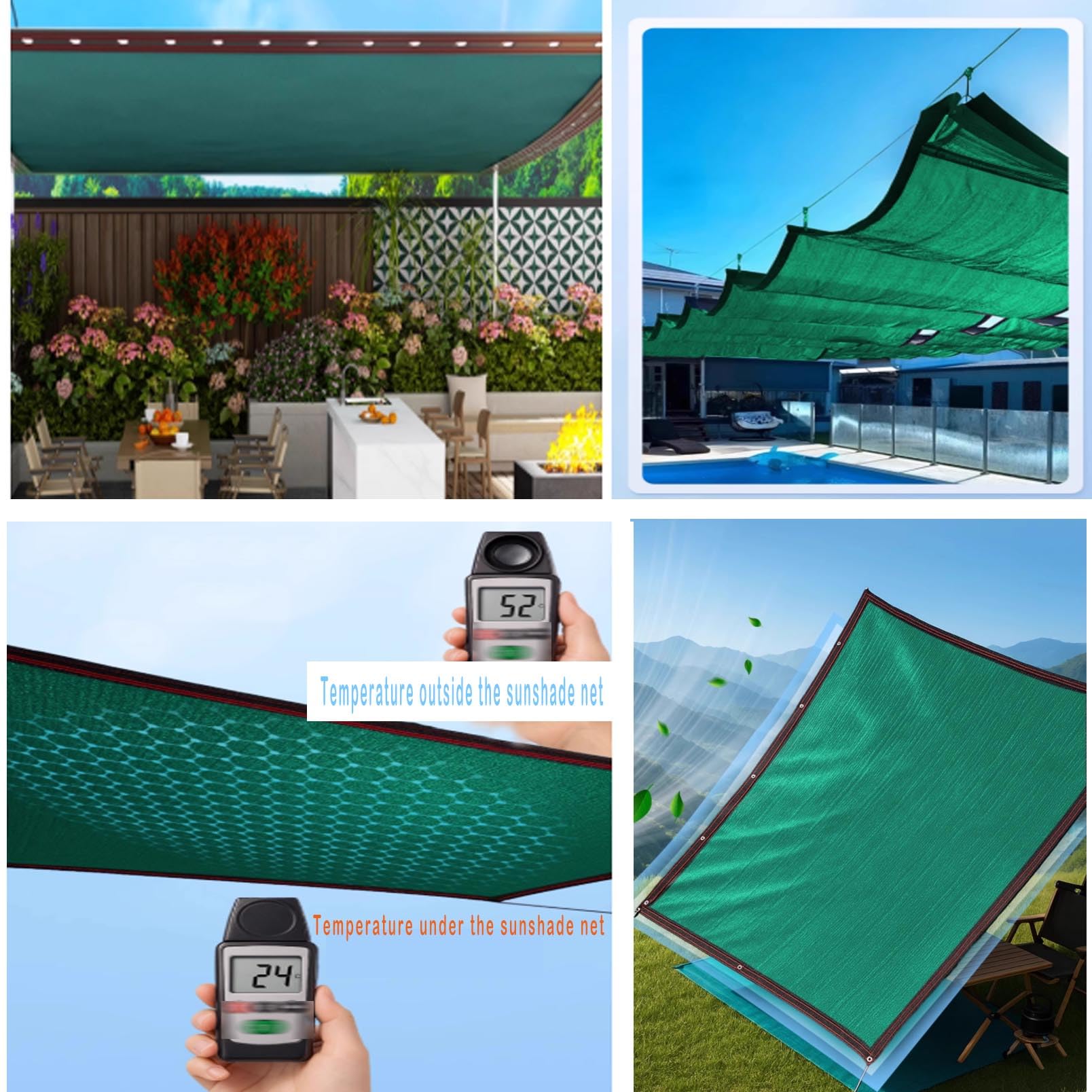 Dunkelgrünes E-Tuch, UV-Harz, Outdoor-Sonnenschutz, atmungsaktives Gewebe für Garten, Terrasse, Gewächshaus und Pera-Pflanzenbucht