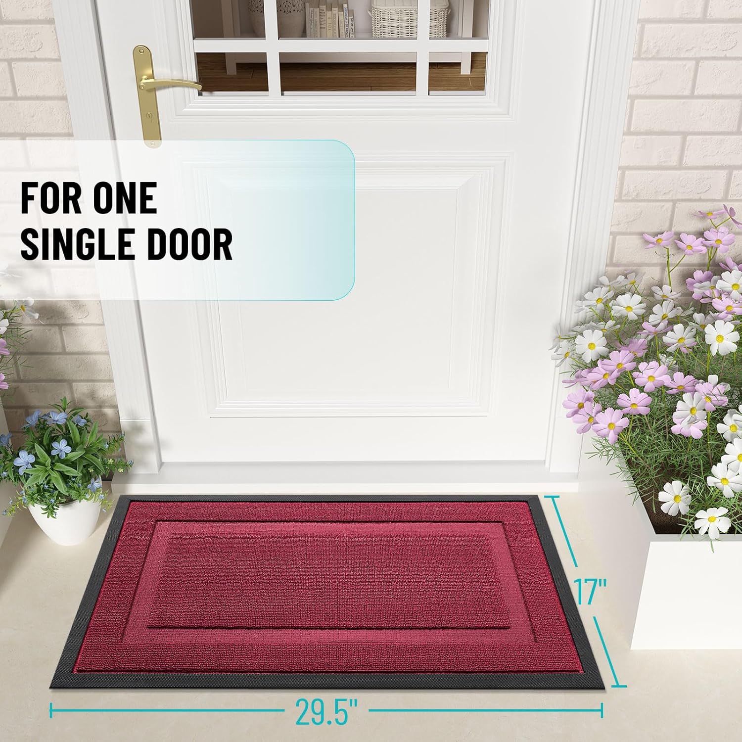OLANLY Front Door Mat Indoor Outdoor Entrance, Waterproof All-Season, All-Weather Doormat, Sturdy Natural Rubber, Low Profile, Easy Clean Patio Porch Entryway Mat, 29.5x17, Burgundy Burgundy Classic Border Rectangular 29.5" x 17"