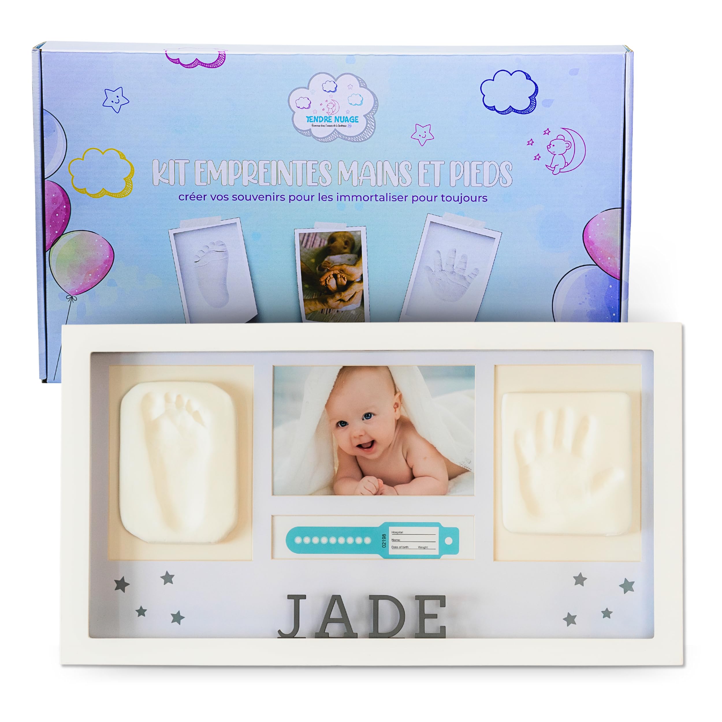 Kit Empreinte Main Pied Bébé Moulage Argile Cadre Photo OFFERT Cadeau Naissance Original Personnalisé