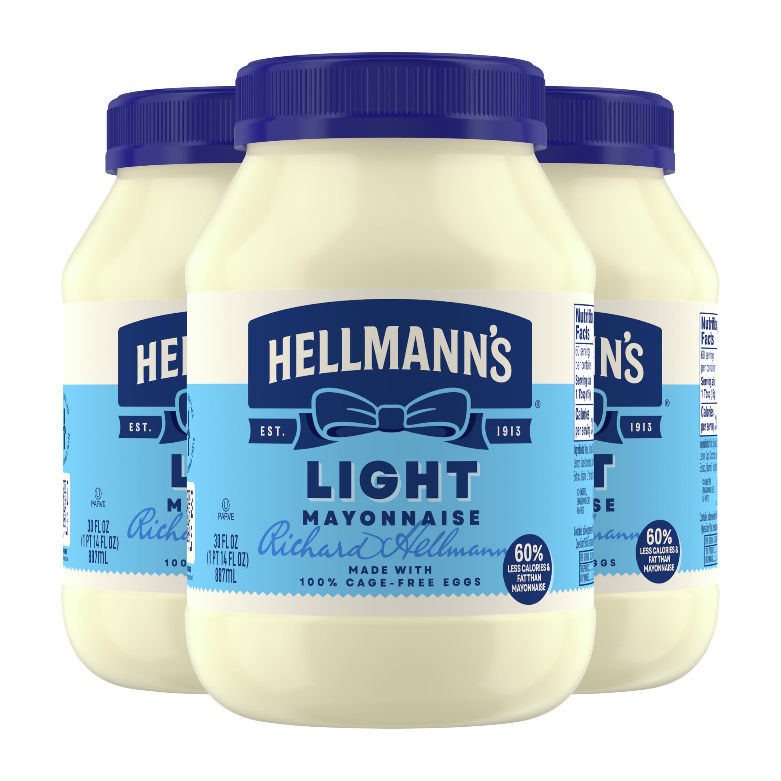 Hellmann's Light Mayonnaise For A Creamy Condiment for Sandwiches and Simple Meals Light Mayo Made With 100% Cage-Free Eggs 30 oz