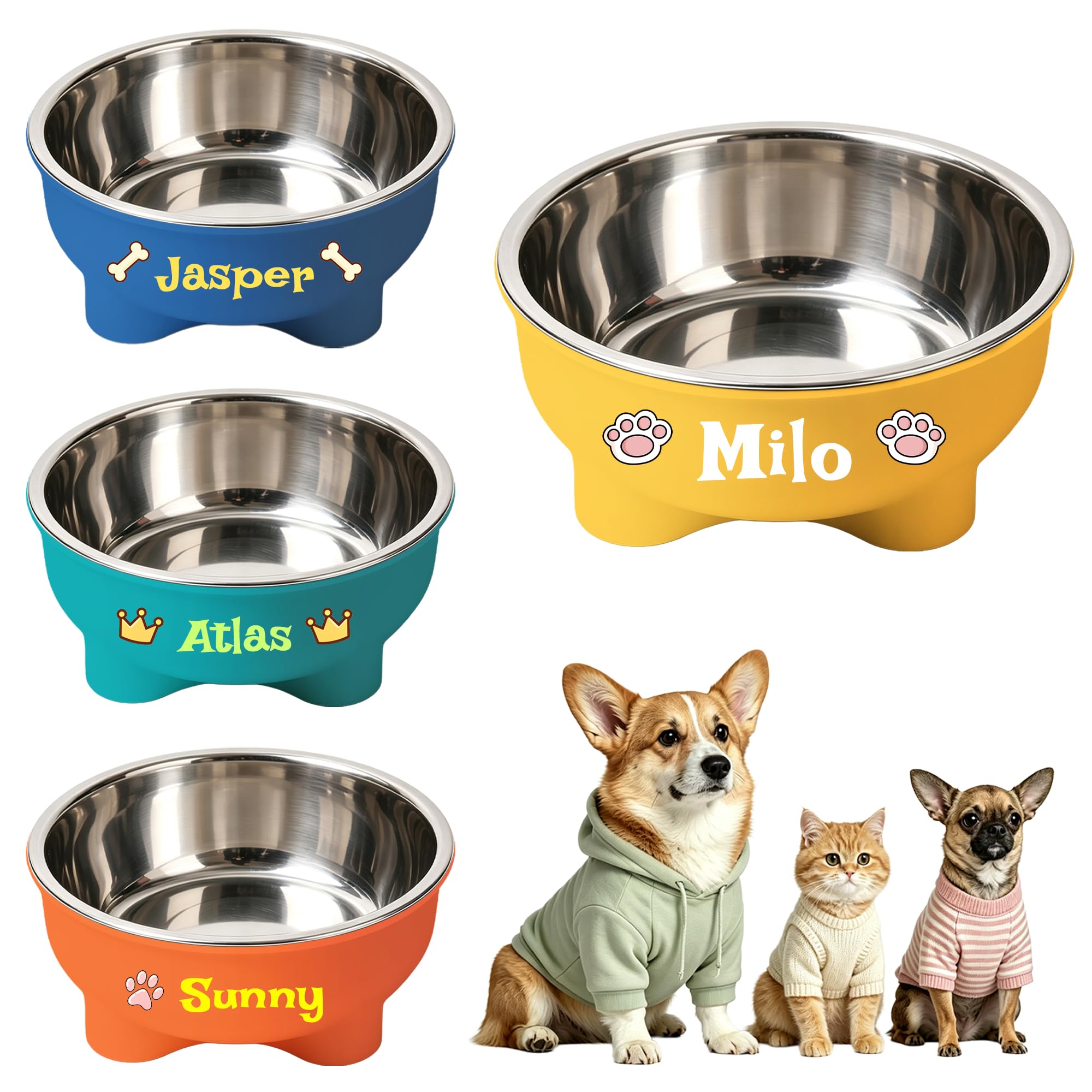 Personalized Pet Feeder Bowl, Customized Stainless Steel Dog and Cat Feeder