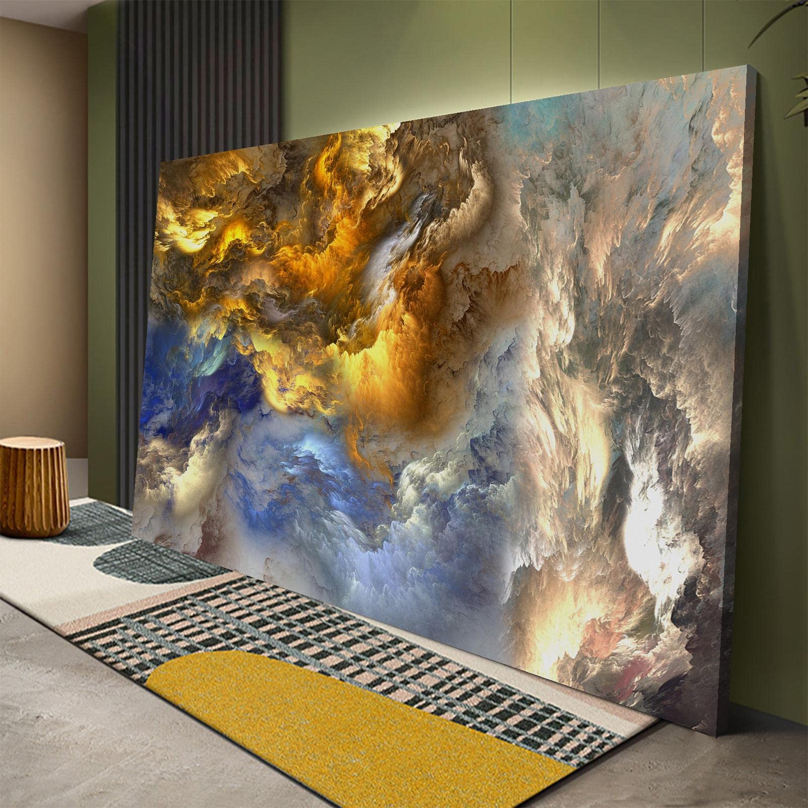 UIRINGART Abstract Landscape Canvas Painting Abstract Fluid Art Blue And Orange Gradient Clouds Modern Printing Wall Art For Living Room Decor 75x145cm Inner Frame