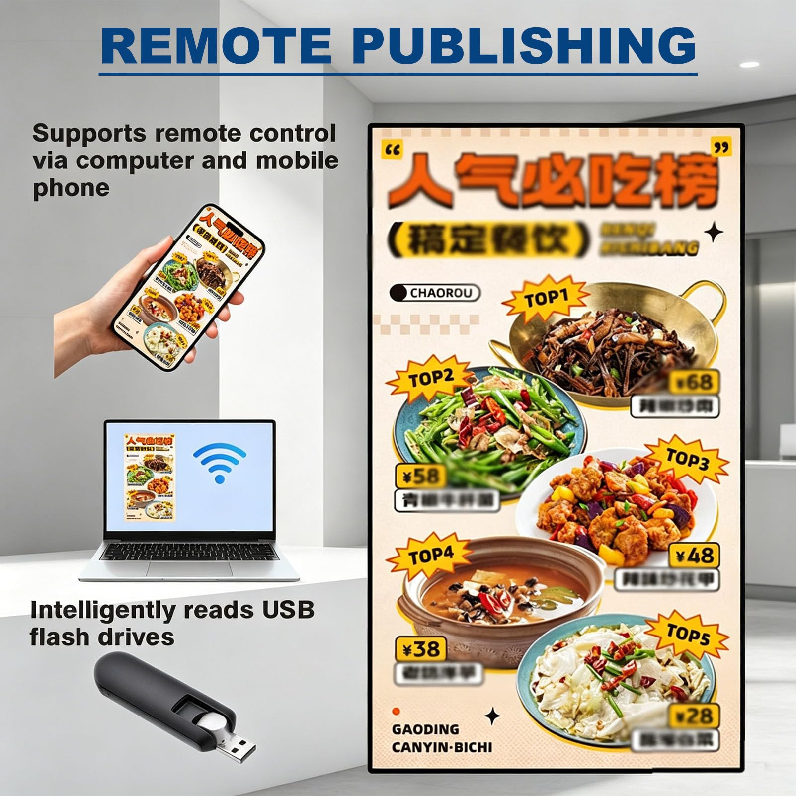 Schermo pubblicitario commerciale a parete per digital signage 32in | Display IPS ultrasottile con funzione split-screen (schermo diviso) e timer di accensione/spegnimento