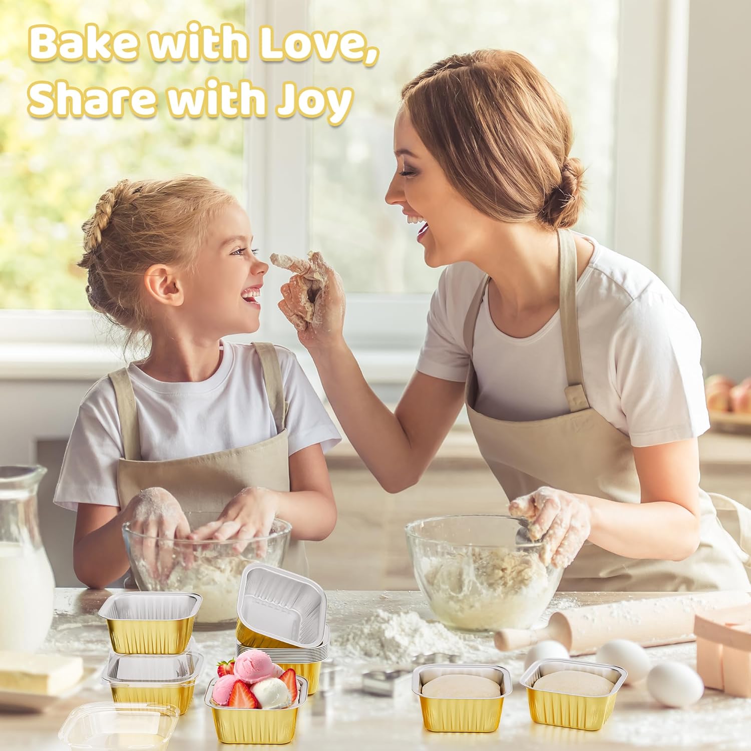 40 Pack 5 OZ Mini Cake Pans with Lids, Disposable Square Aluminum Foil Brownie Baking Cups, Mini Aluminum Foil Cupcake Muffin Tin Ramekins, Flan Molds Cake Containers for Wedding Birthday Party,Gold - Image 6